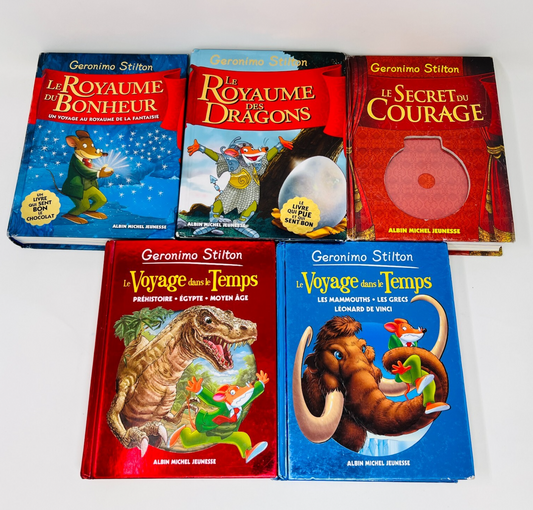 Geronimo Stilton Lot 5 Livres Royaume du Bonheur/Voyage Temps Français/French HC