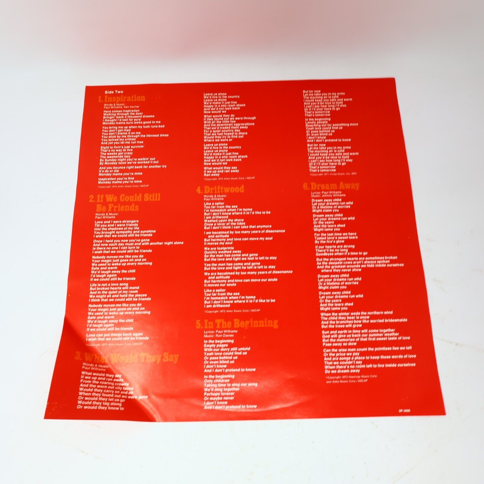 Paul Williams Here Comes Inspiration LP Record Vinyl 1974 SP-3606 A&M Canada