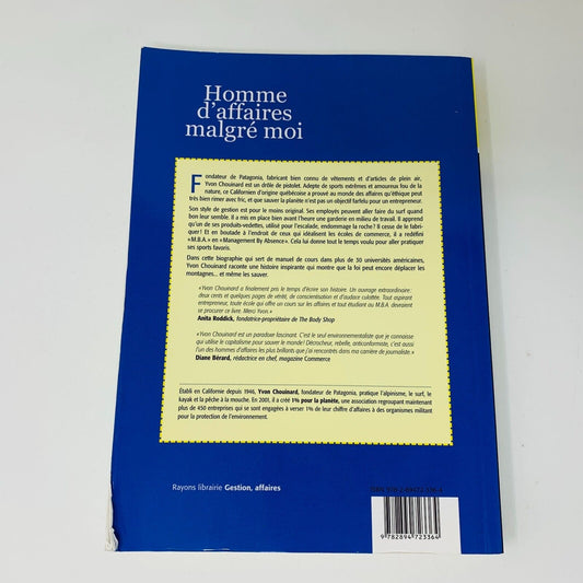 Homme d'Affaires Malgré Moi Yvon Chouinard Fondateur de Patagonia Français Livre