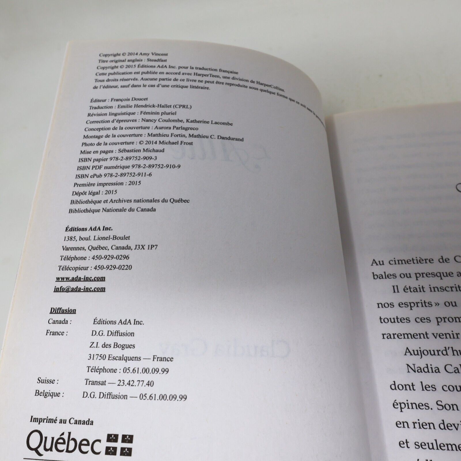2015 L'Allié Claudia Gray Sortilèges et Malédiction #2 Ada Français Paperback PB