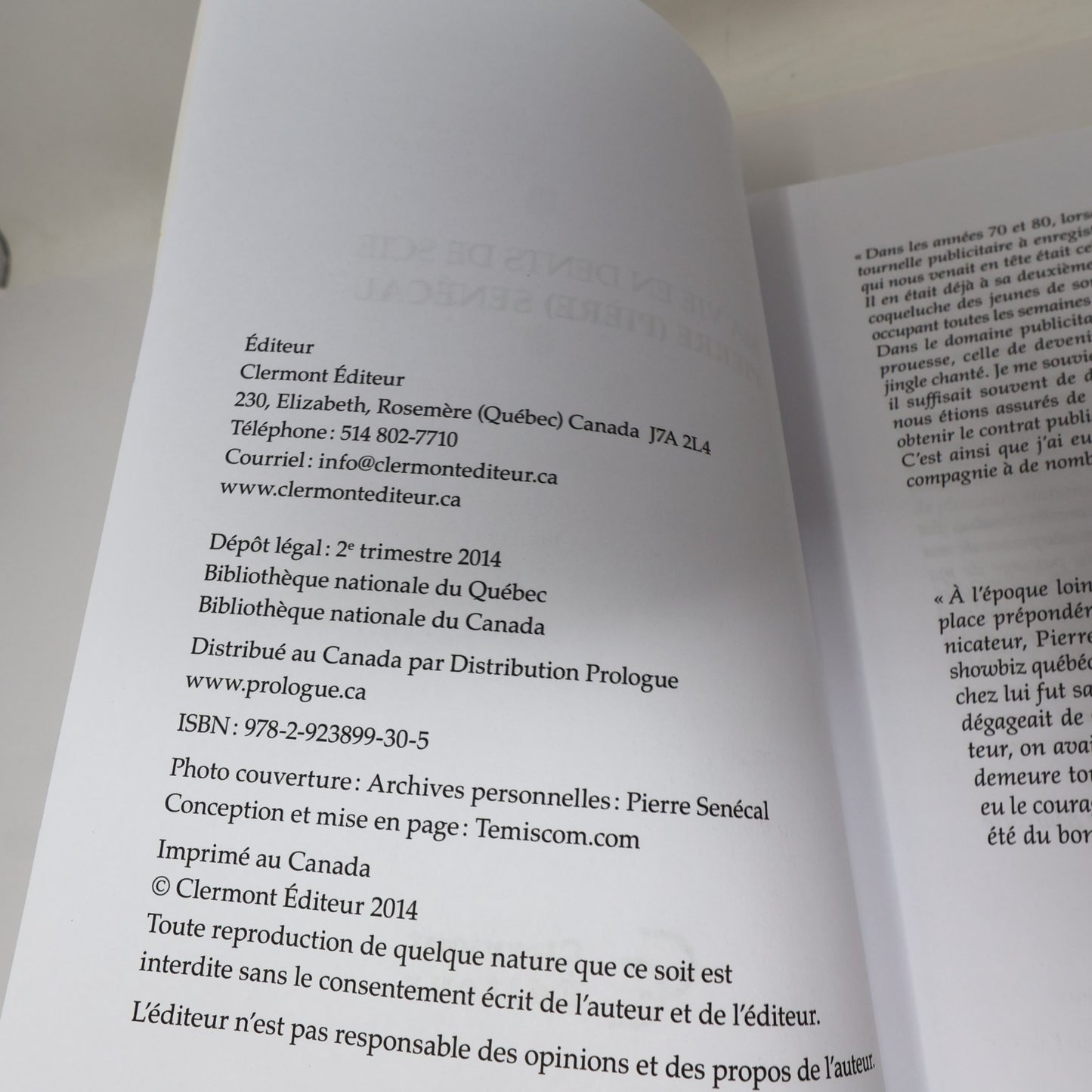 Ma Vie en Dents de Scie Pierre/Pière Senécal 2014 PB Biographie Musique Québec