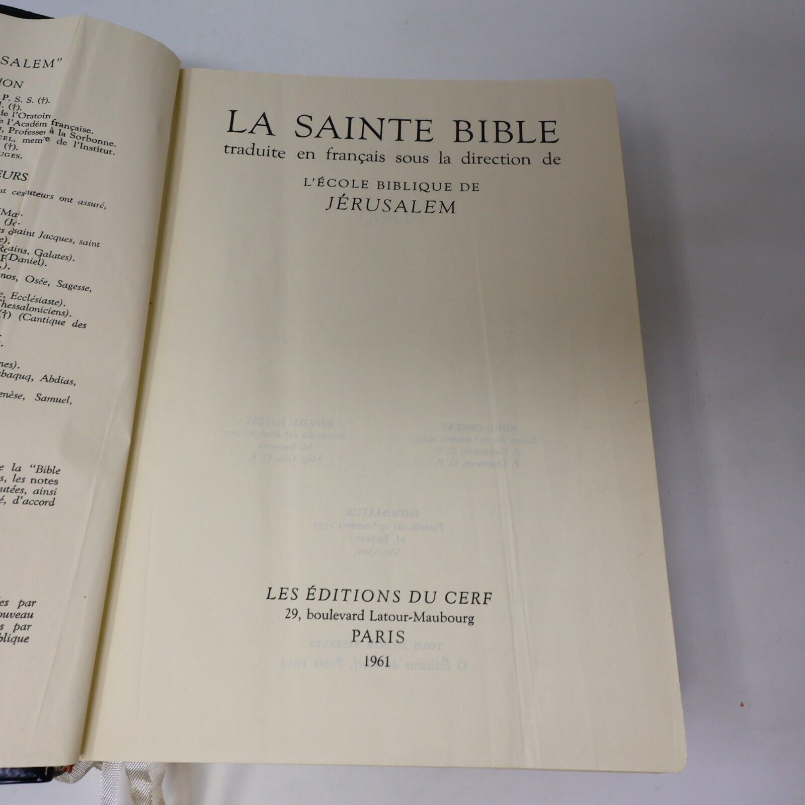 1962 La Sainte Bible Les Éditions du Cerf Religion Français Livre Hardcover HC