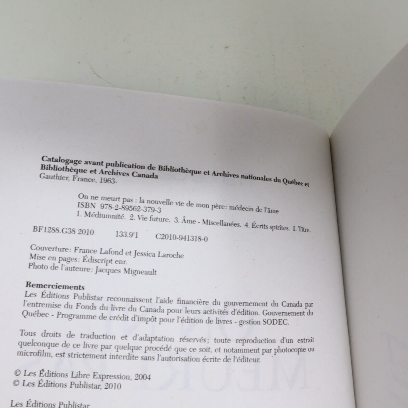 2010 On ne Meurt Pas France Gauthier Réincarnation Mort Spiritualité Publistar