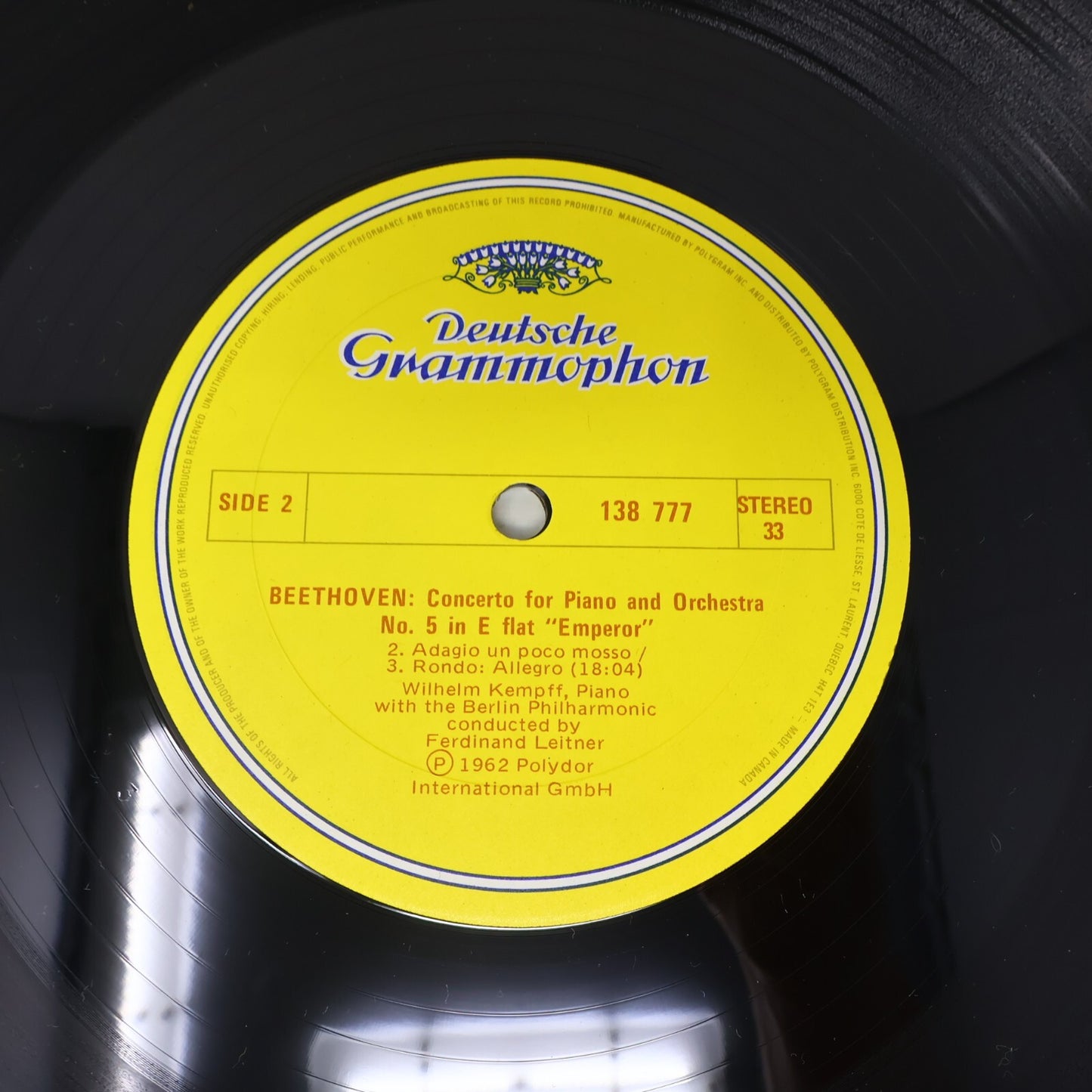 Beethoven Wilhelm Kempff Leitner Klavierkonzert Nr. 5 Es-dur LP Record 138 777