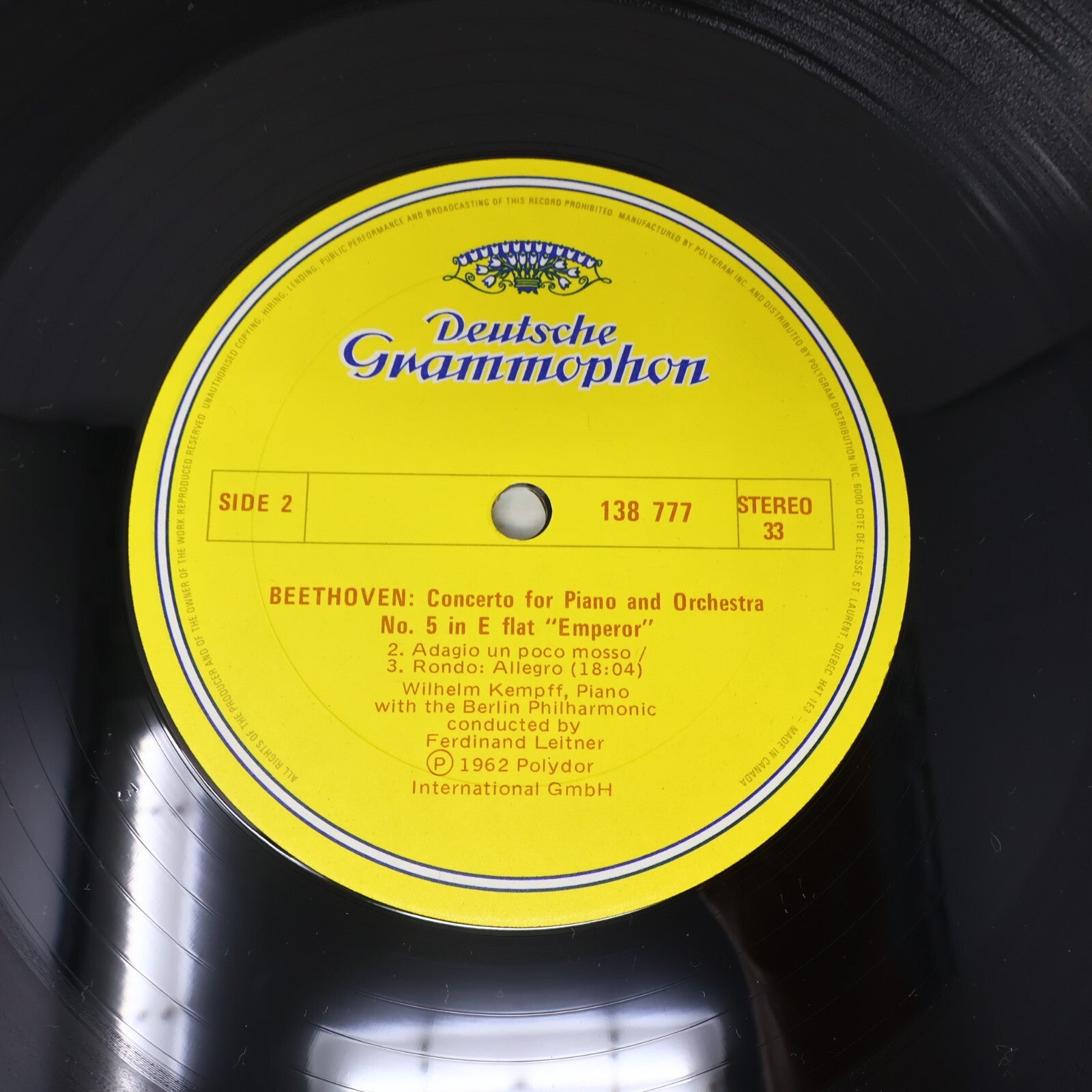 Beethoven Wilhelm Kempff Leitner Klavierkonzert Nr. 5 Es-dur LP Record 138 777
