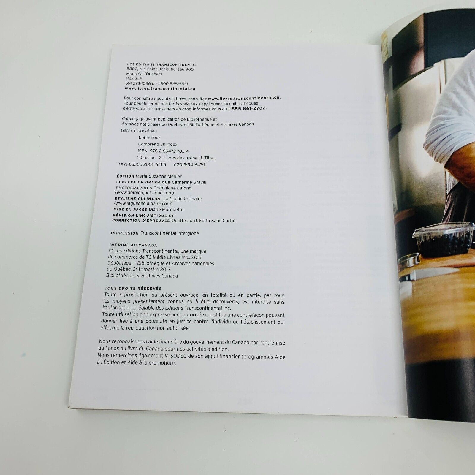 2013 Entre Nous de Jonathan Garnier Livre de Recettes Cuisine Signé en Français