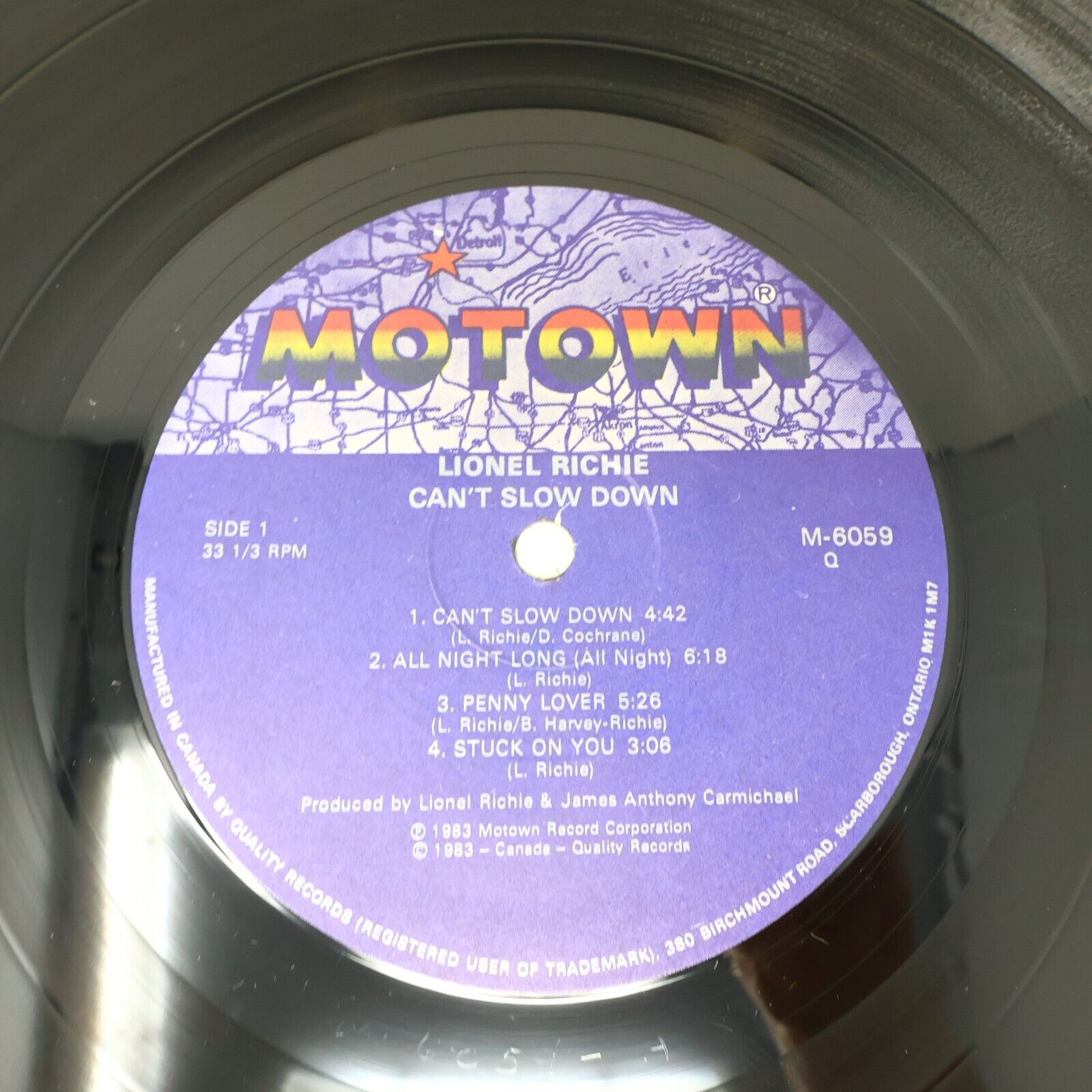 Lionel Richie Can't Slow Down LP Record Motown M-6059 1983 Canada All Night Long