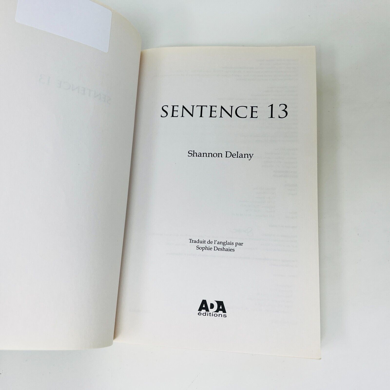 Sentence 13 #1-2 de Shannon Delany Ada en Français/French Lot Ombres et Secrets