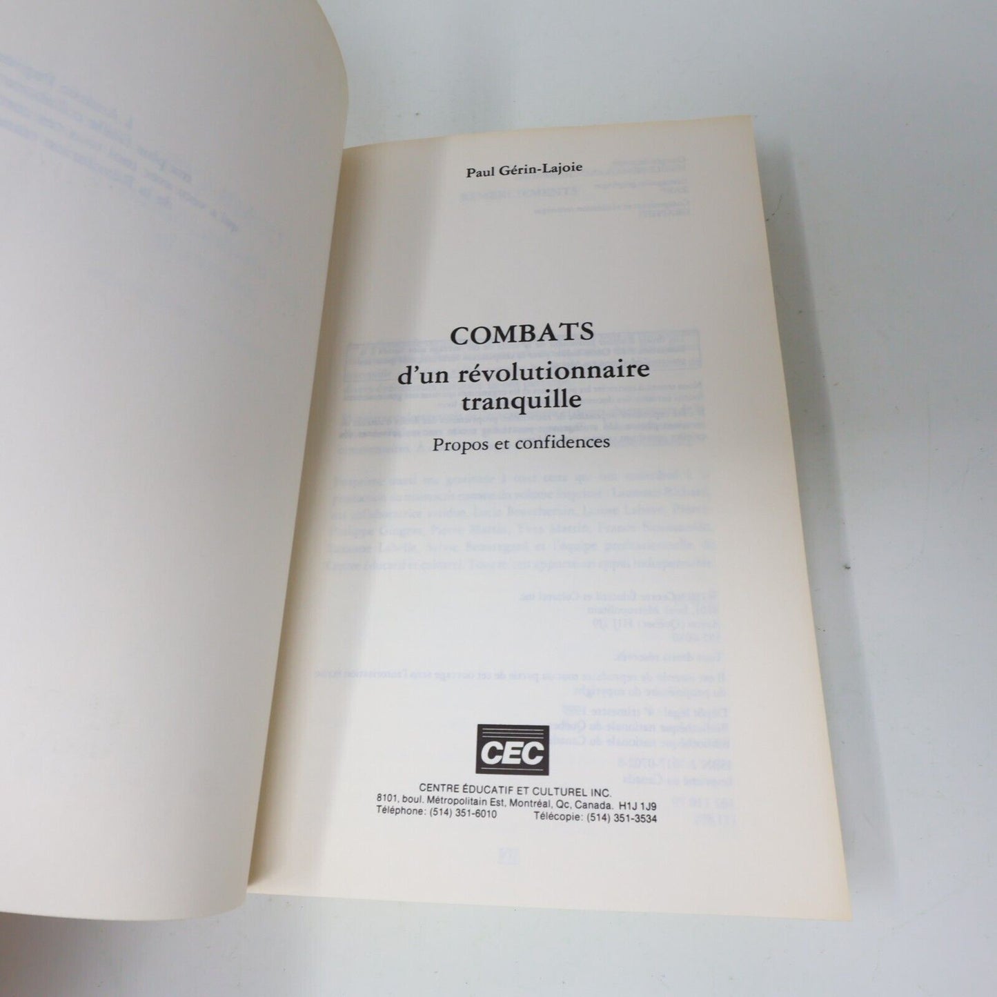 1989 Combats d'un Révolutionnaire Tranquille Paul Gérin-Lajoie Biographie Québec