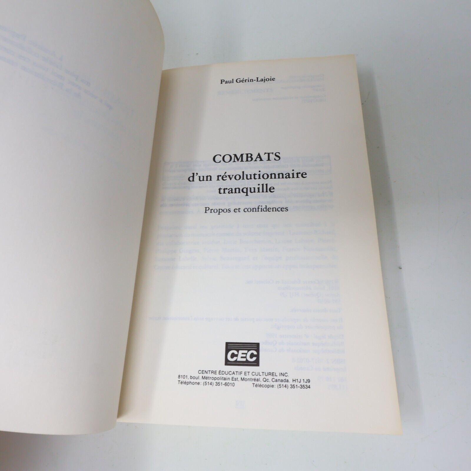 1989 Combats d'un Révolutionnaire Tranquille Paul Gérin-Lajoie Biographie Québec