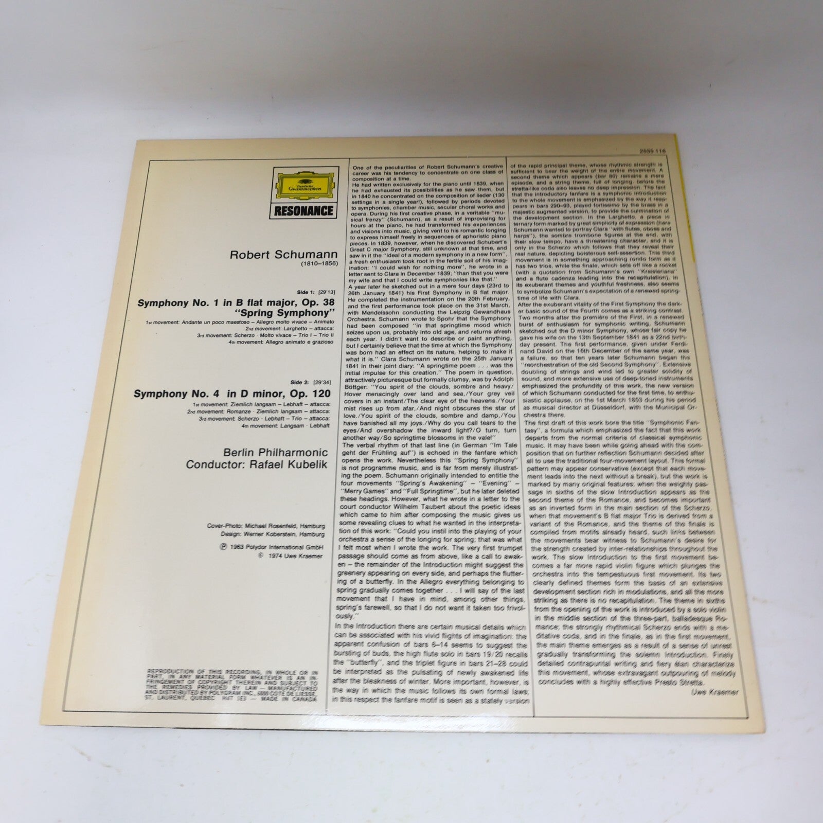 Robert Schumann Rafael Kubelik Berliner Symphonie #1 4 LP 1974 Record 2535 116