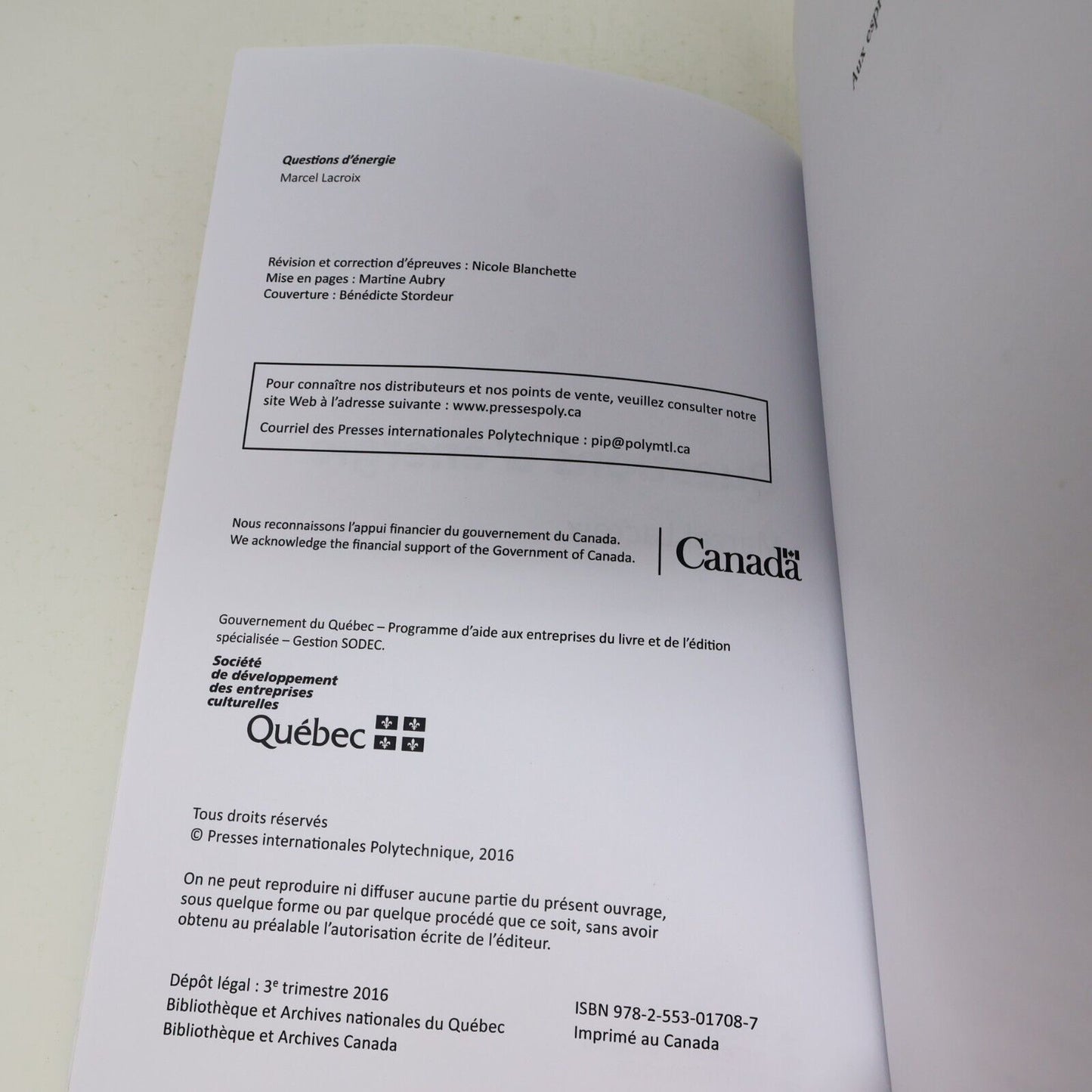 2016 Questions d'Énergie Marcel Lacroix Énergies Renouvelables Transition Livre