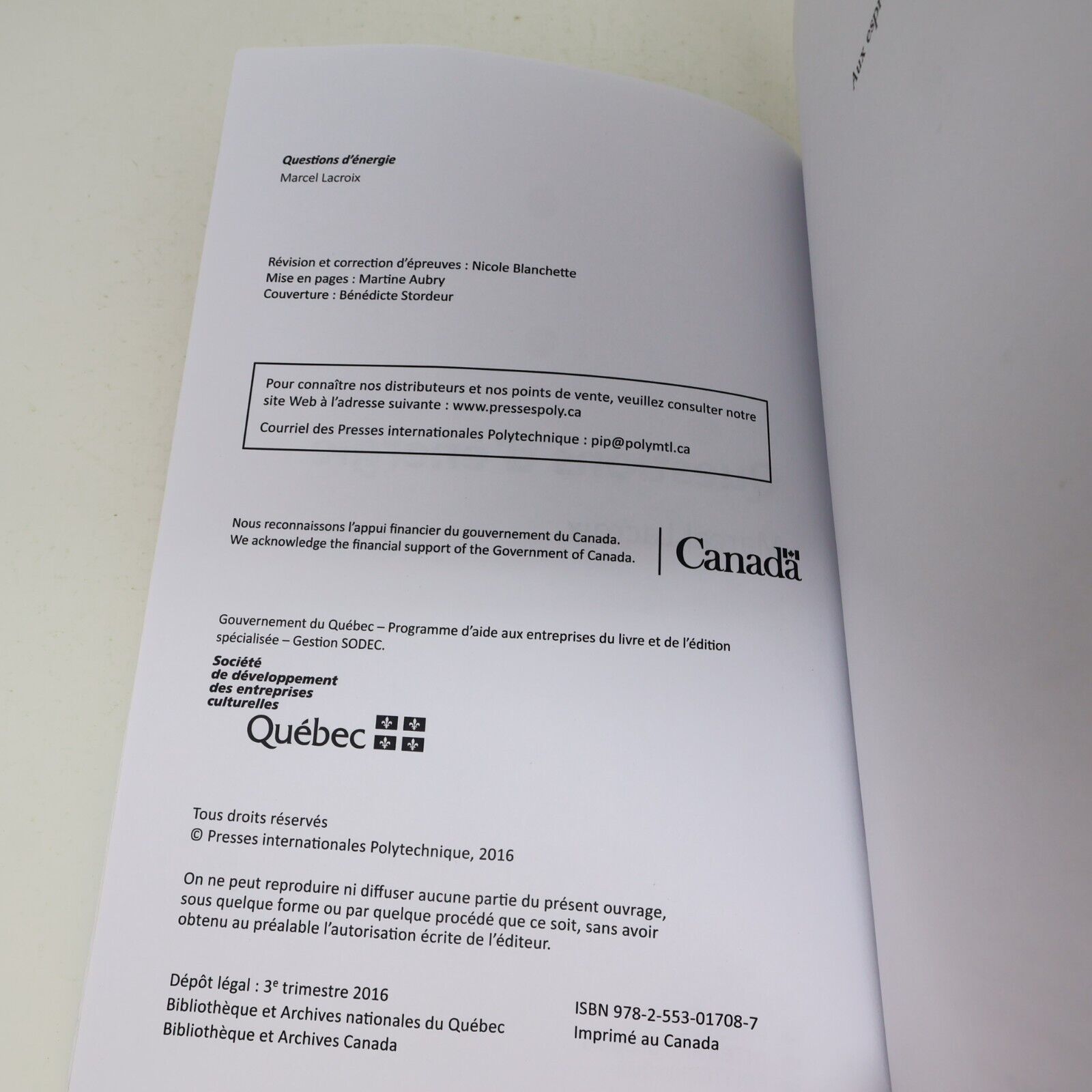 2016 Questions d'Énergie Marcel Lacroix Énergies Renouvelables Transition Livre