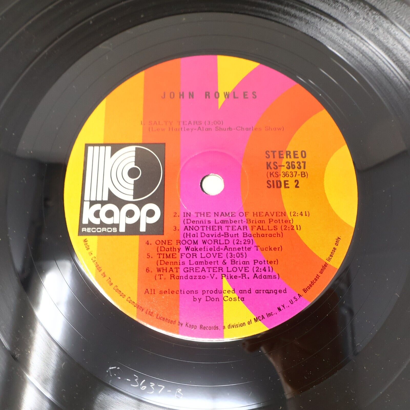 John Rowles Sings Cheryl Moana Marie LP Record Vinyl Canada KS 3637 Kapp 1970