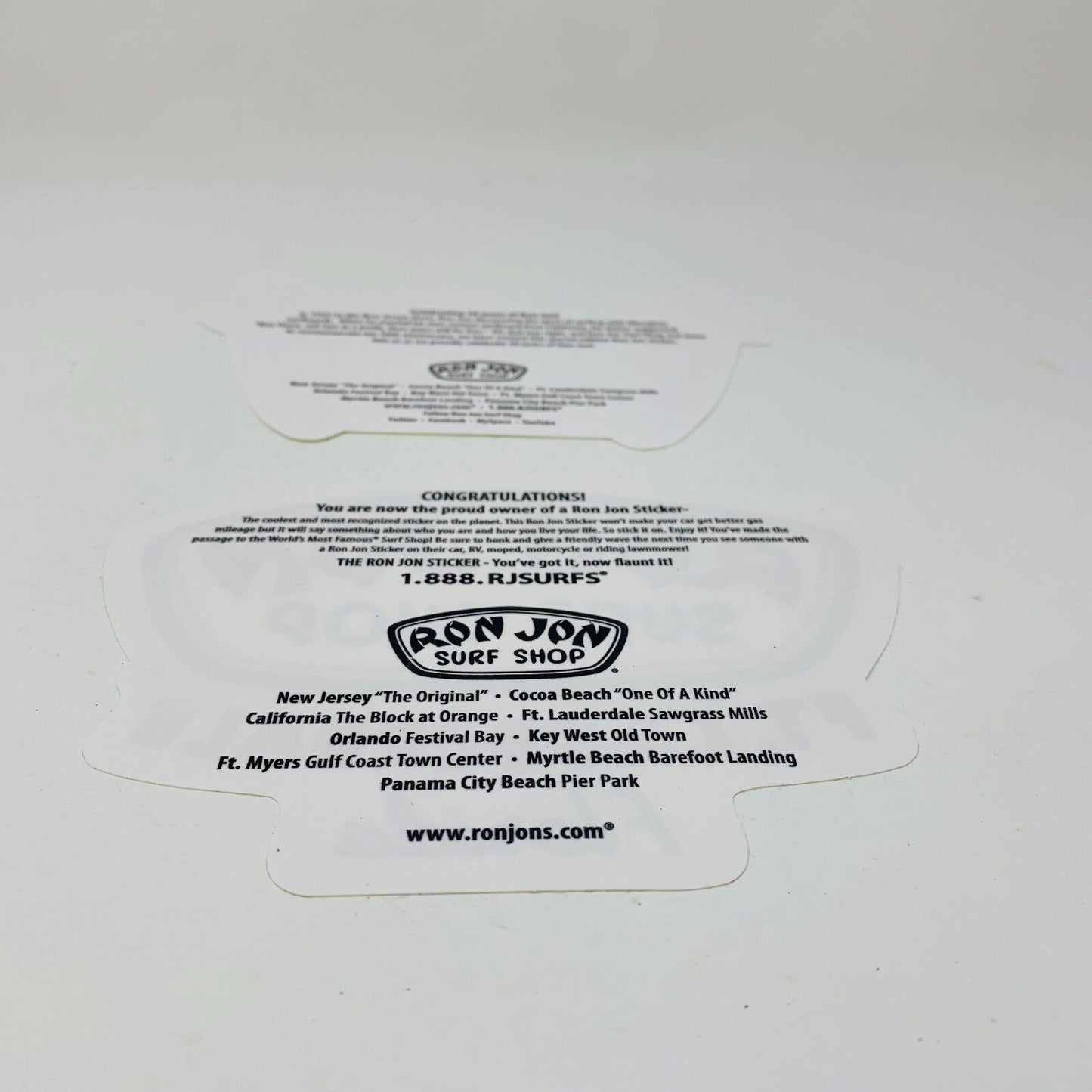 Lot of 2 Ron Jon Surf Shop Stickers 50th Anniversary/FT. Lauderdale Florida