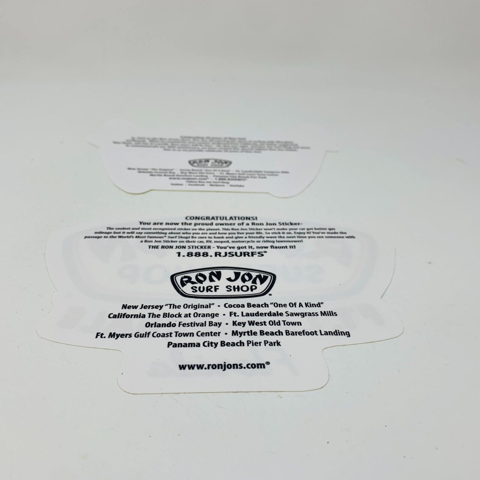 Lot of 2 Ron Jon Surf Shop Stickers 50th Anniversary/FT. Lauderdale Florida