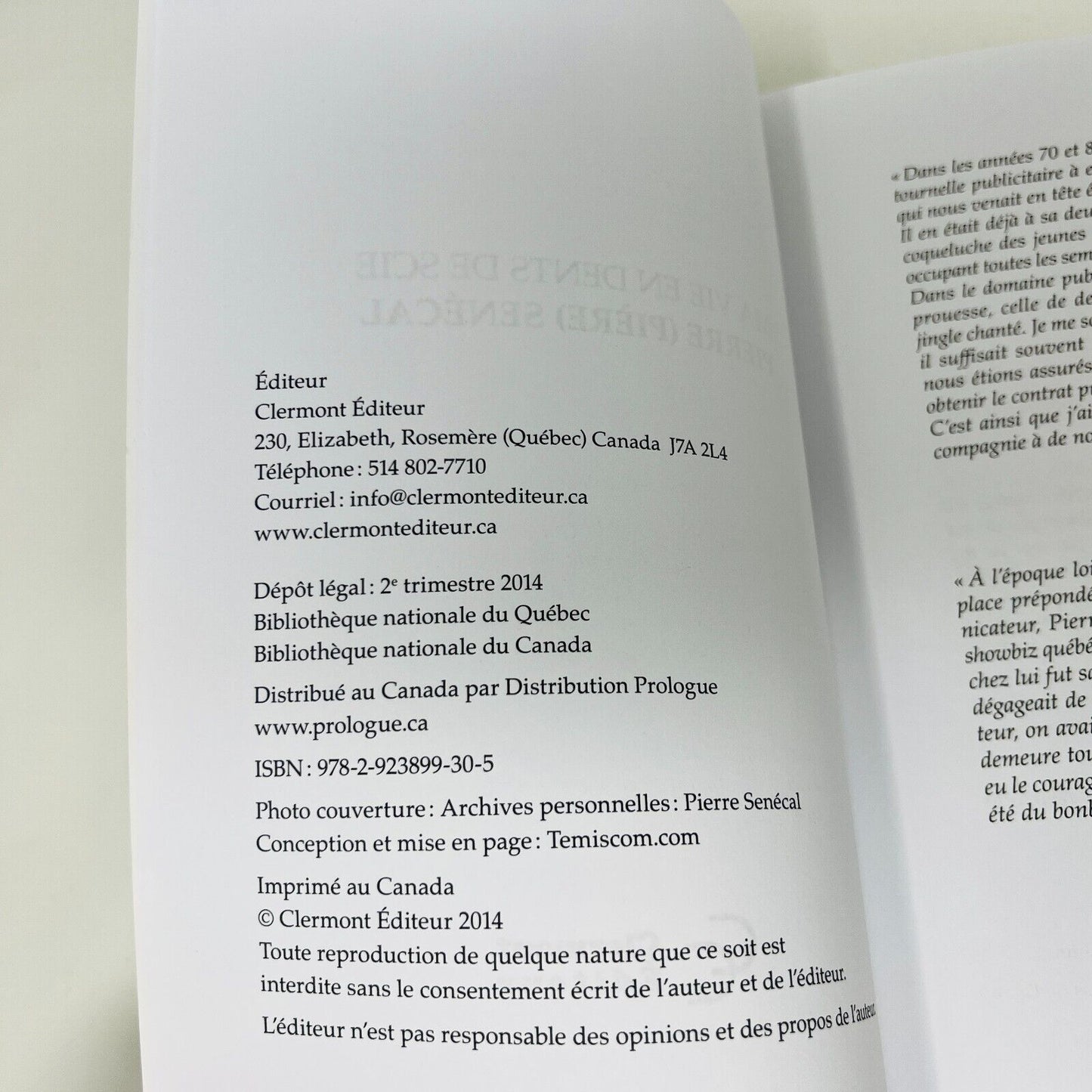 2014 Ma Vie en Dents de Scie Biographie de Père Pierre Senécal Clermont Éditeur