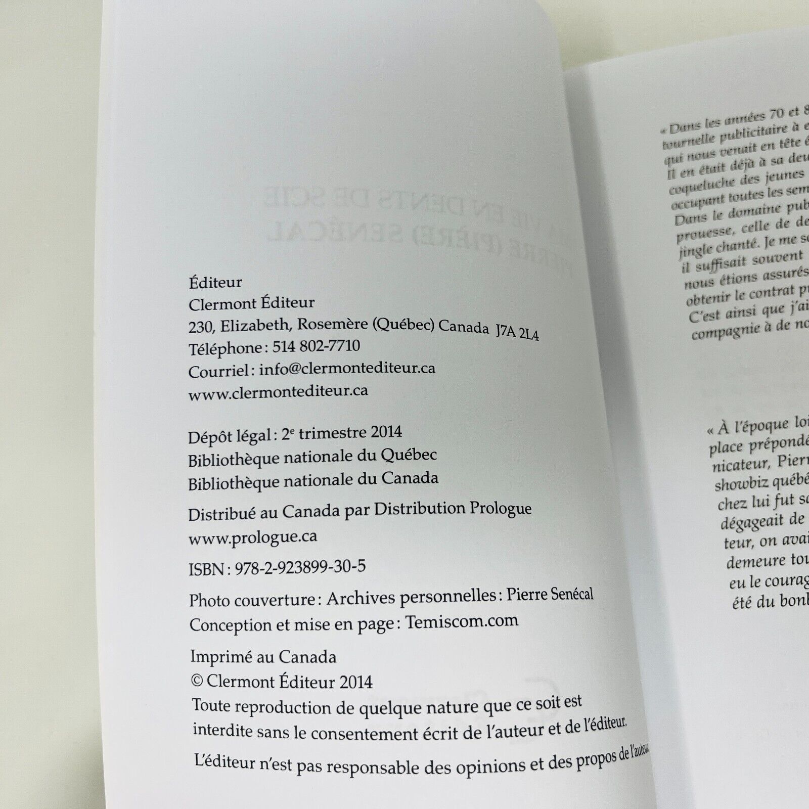 2014 Ma Vie en Dents de Scie Biographie de Père Pierre Senécal Clermont Éditeur