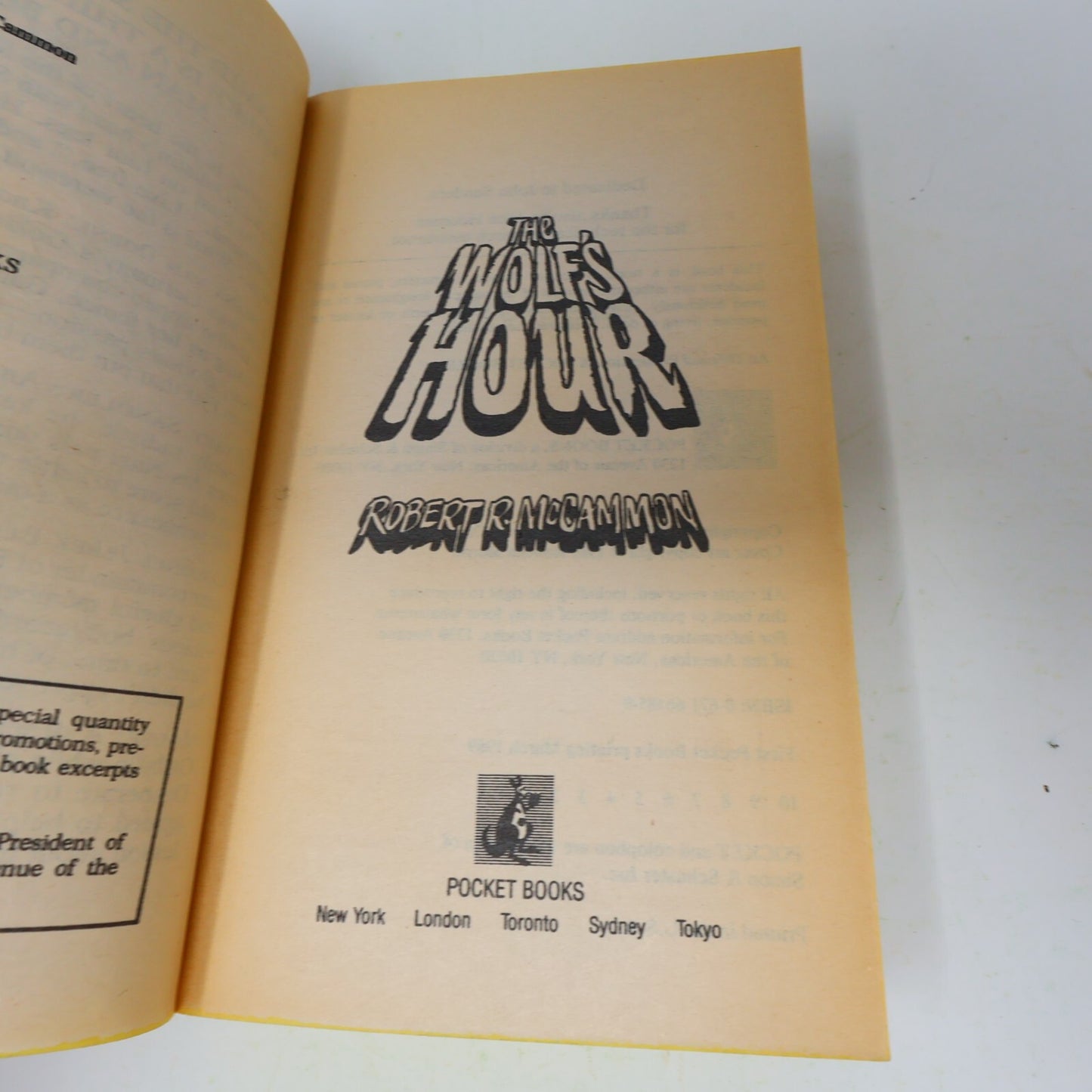 1989 The Wolf's Hour Robert Mccammon Horror Fantasy 1st Print Pocket Book 80s PB