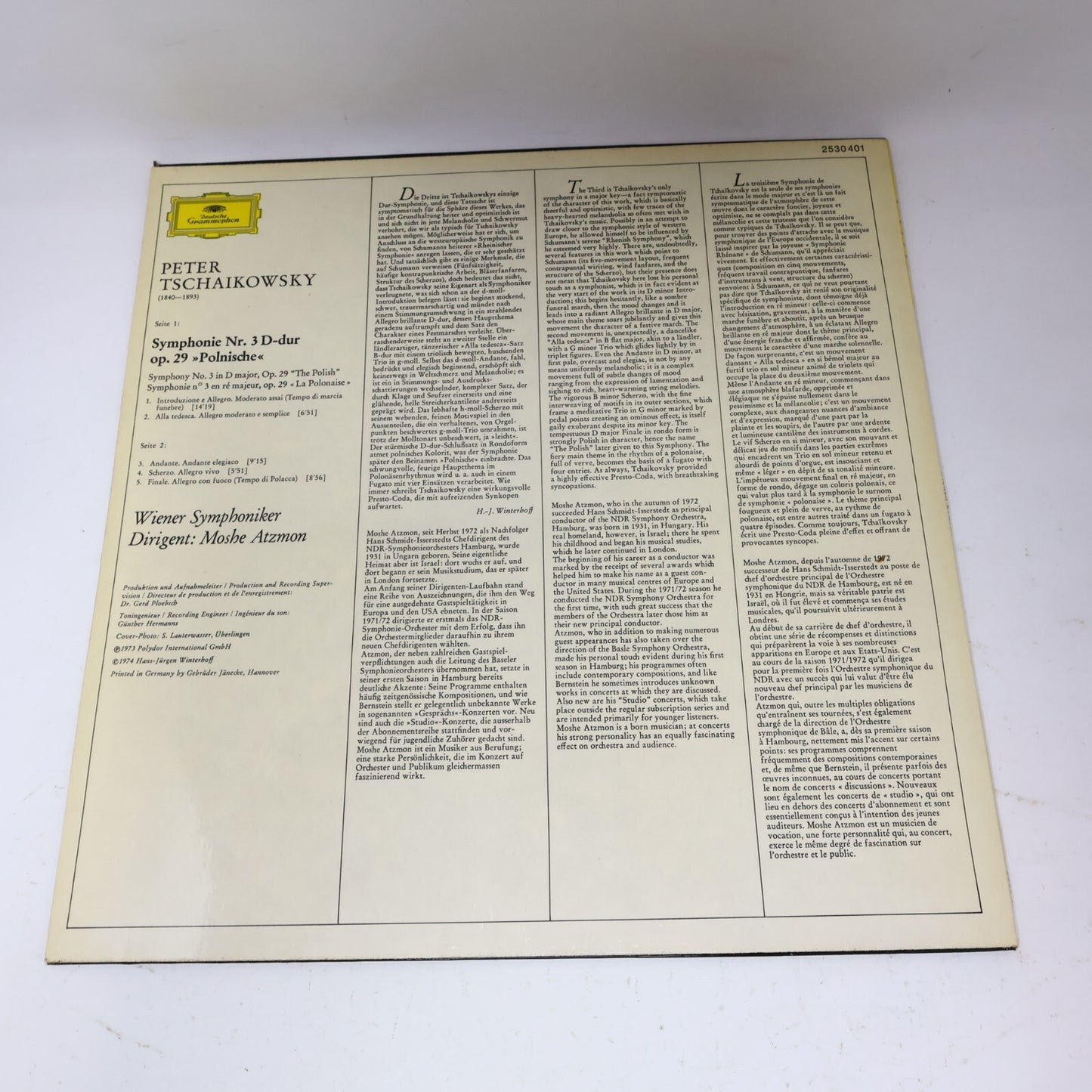 1974 Moshe Atzmon  Wiener Symphoniker Tschaikowsky Symphonie #3 Record 2530 401