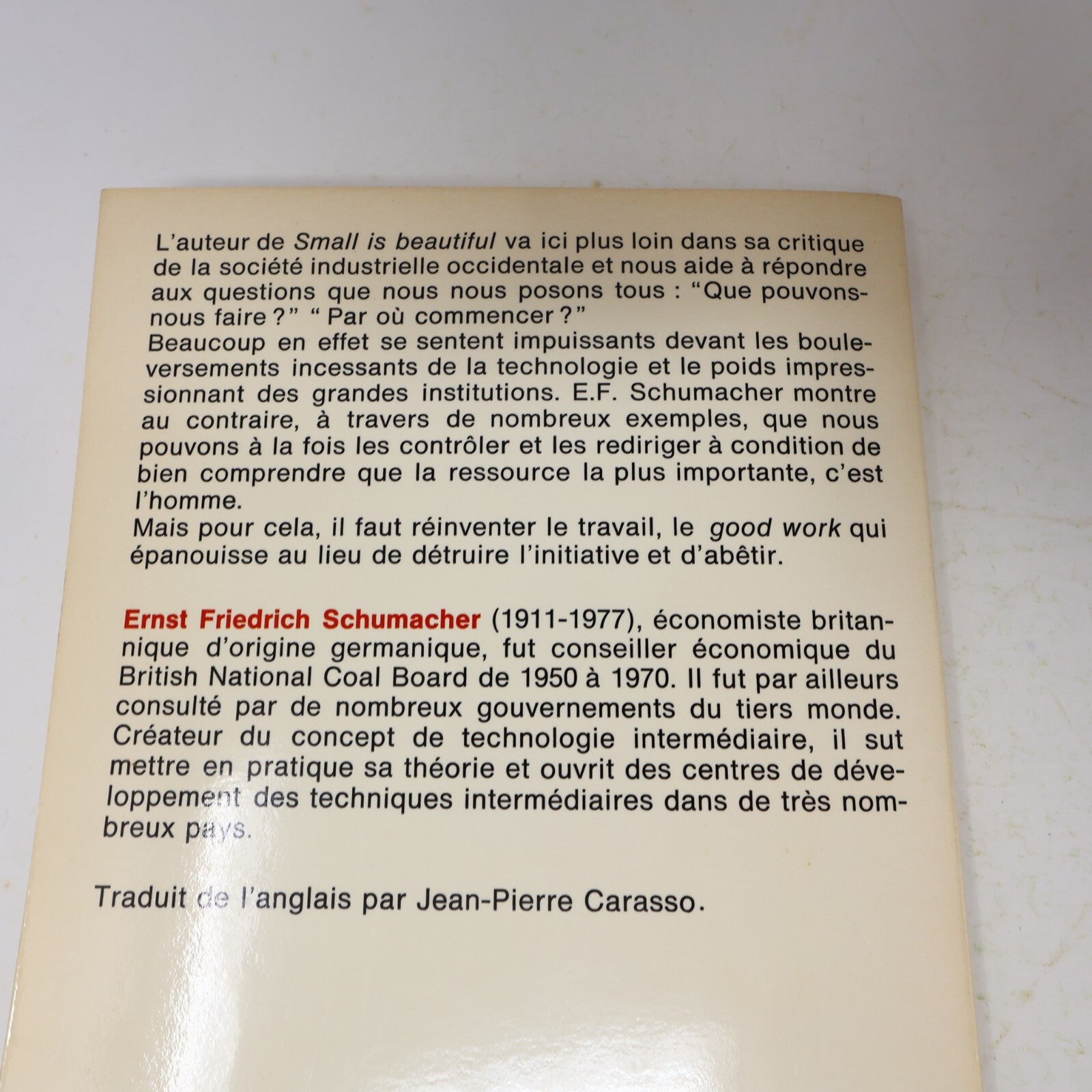 1980 Good Work Ernst Friedrich Schumacher Seuil Société Affaires Français Livre