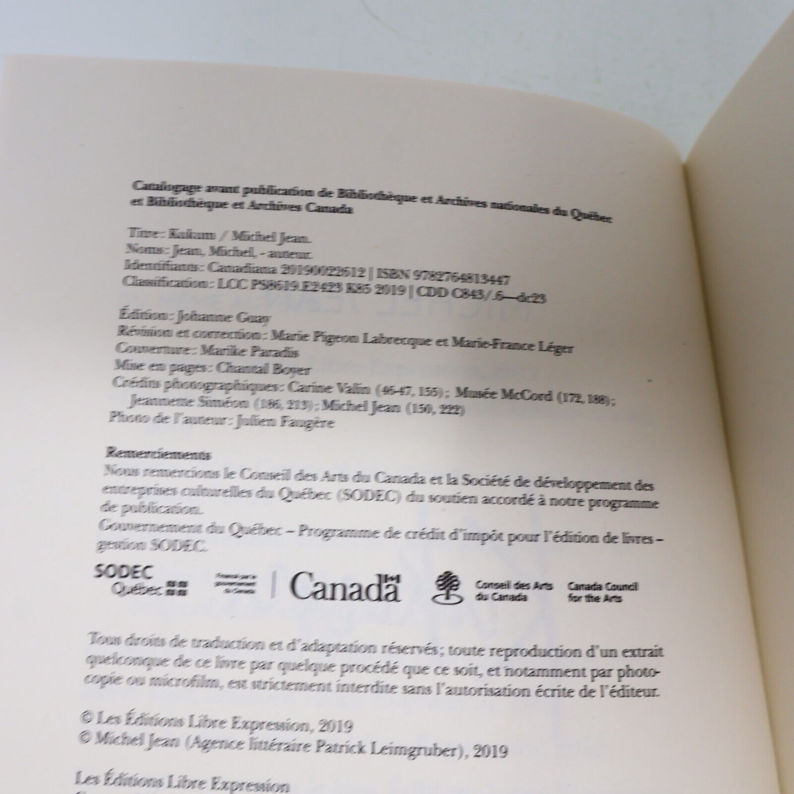 2019 Kukum Michel Jean Littérature Québécoise Roman Libre Expression Français PB