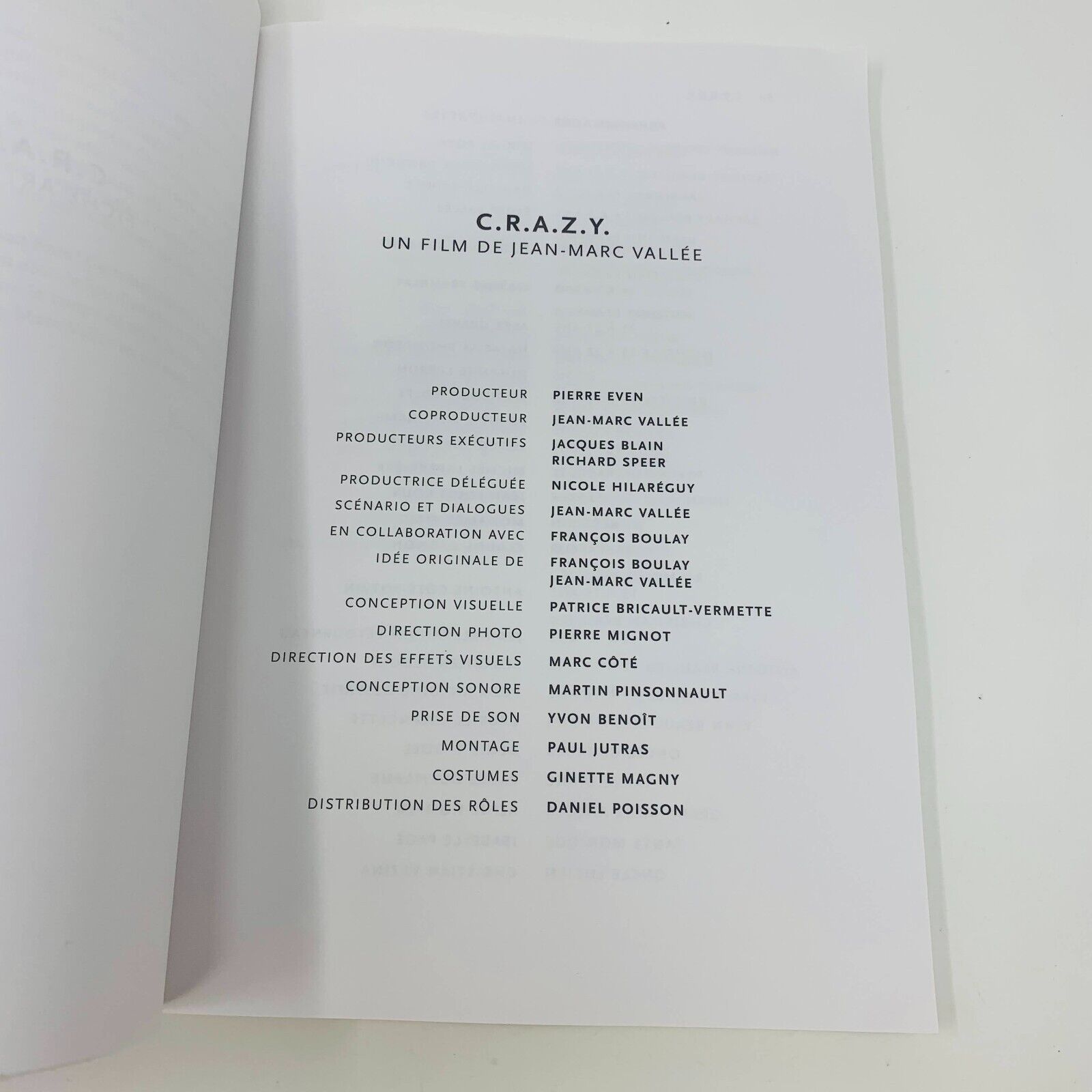 2005 C.R.A.Z.Y. Le Scénario Jean-Marc Vallée Film Crazy Script Français French