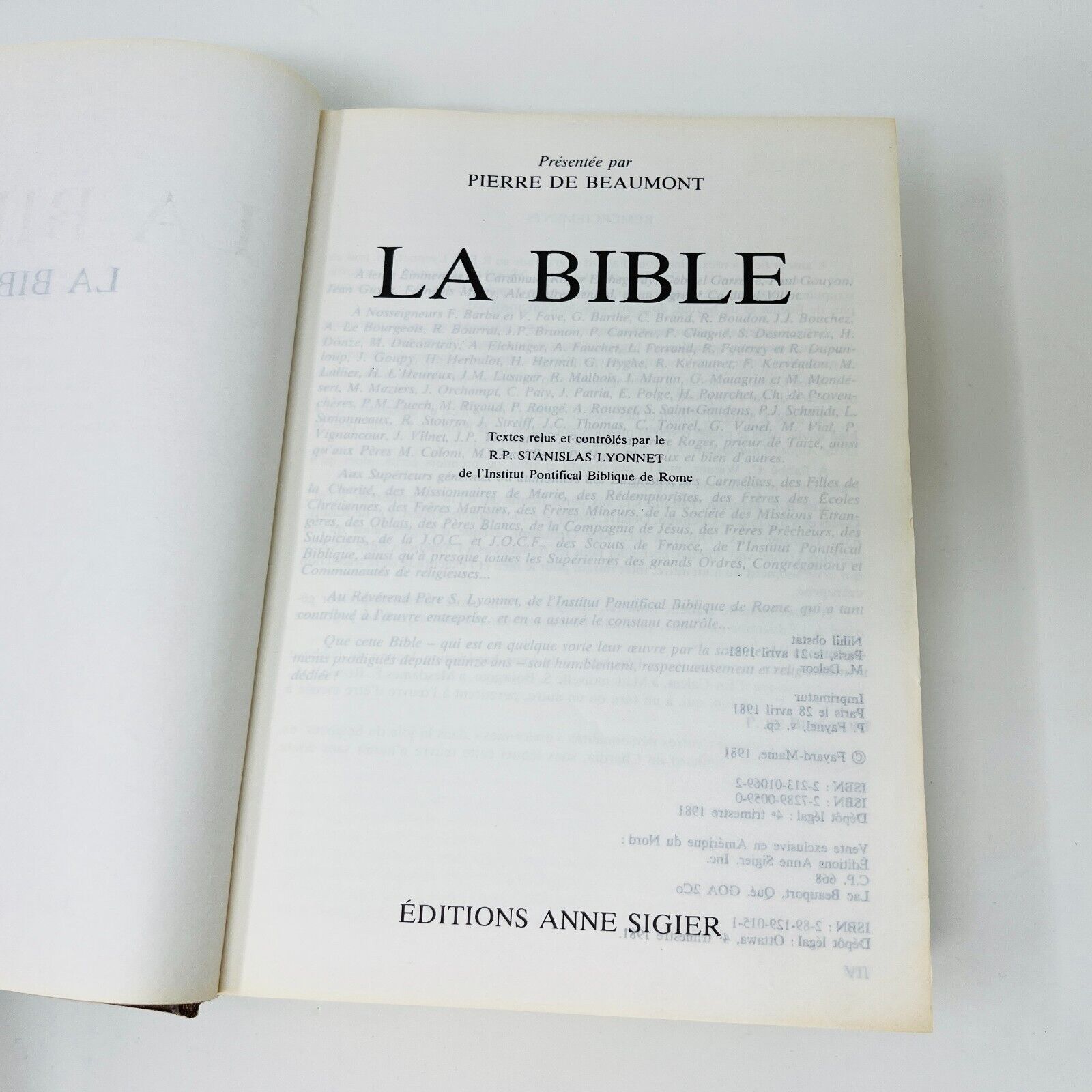 1981 La Bible de Pierre De Beaumont Éditions Anne Sigier Français French HC