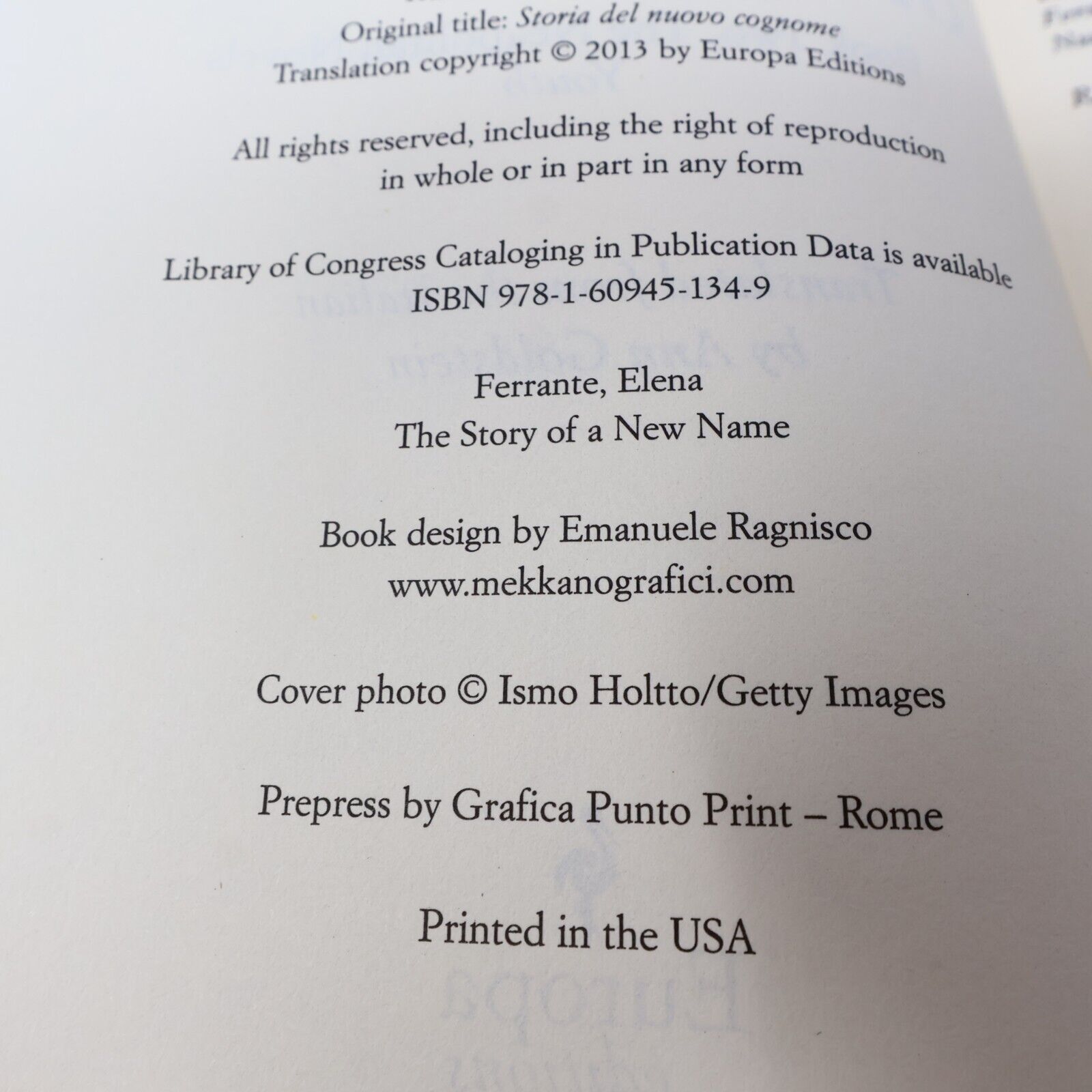2013 The Story of a New Name Elena Ferrante Europa Paperback Women's Fiction PB