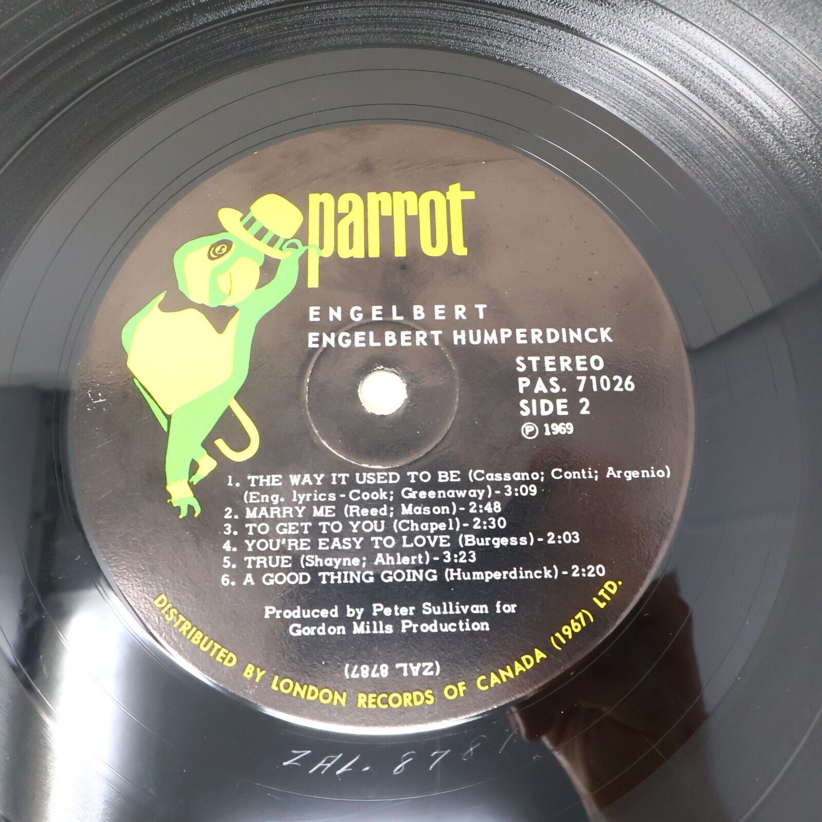 Engelbert Humperdinck Self Titled LP Record Vinyl PAS 71026 Canada Parrot 1969