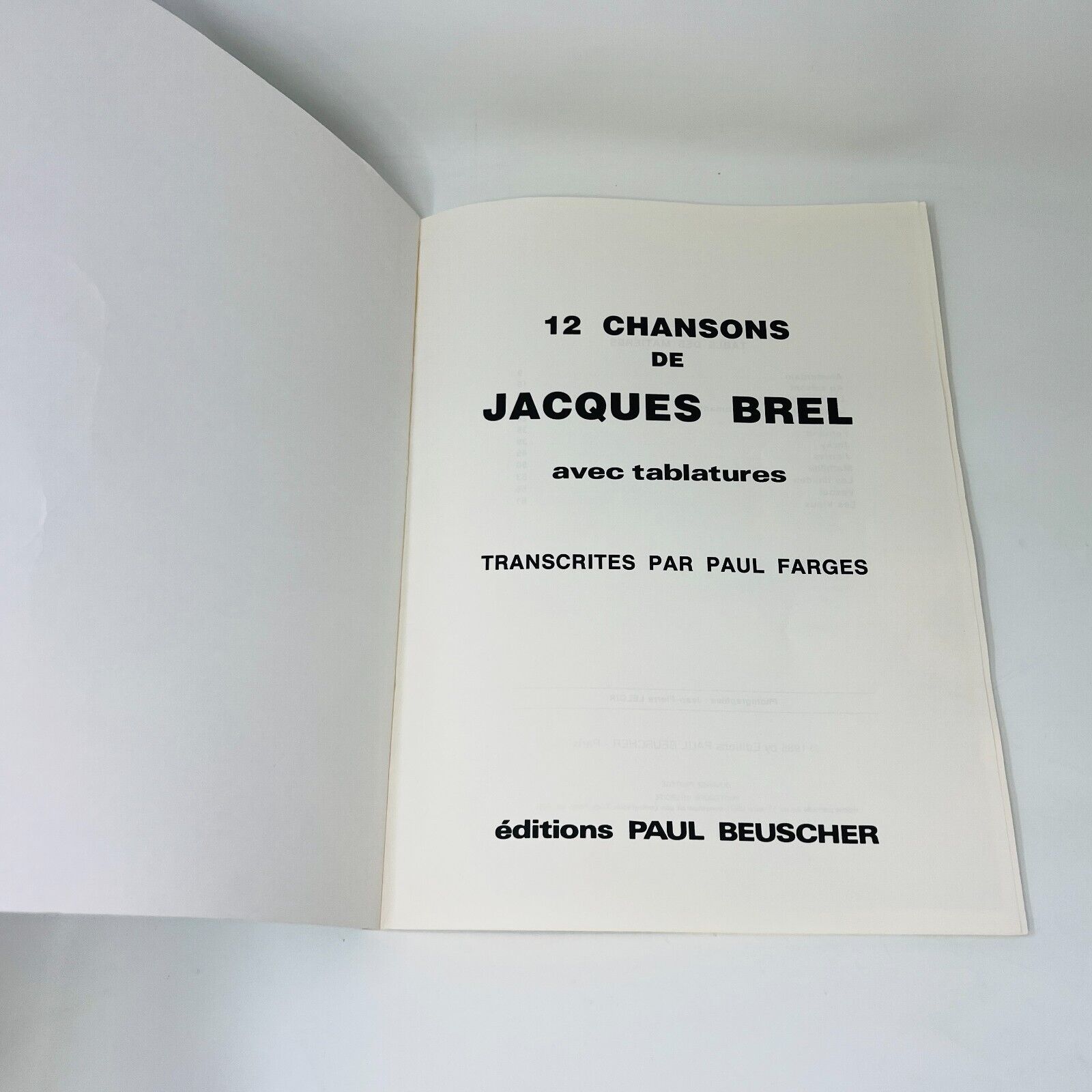 1985 Brel Partitions/Songbook Éditions Paul Beusher-Arpège PB French/Français