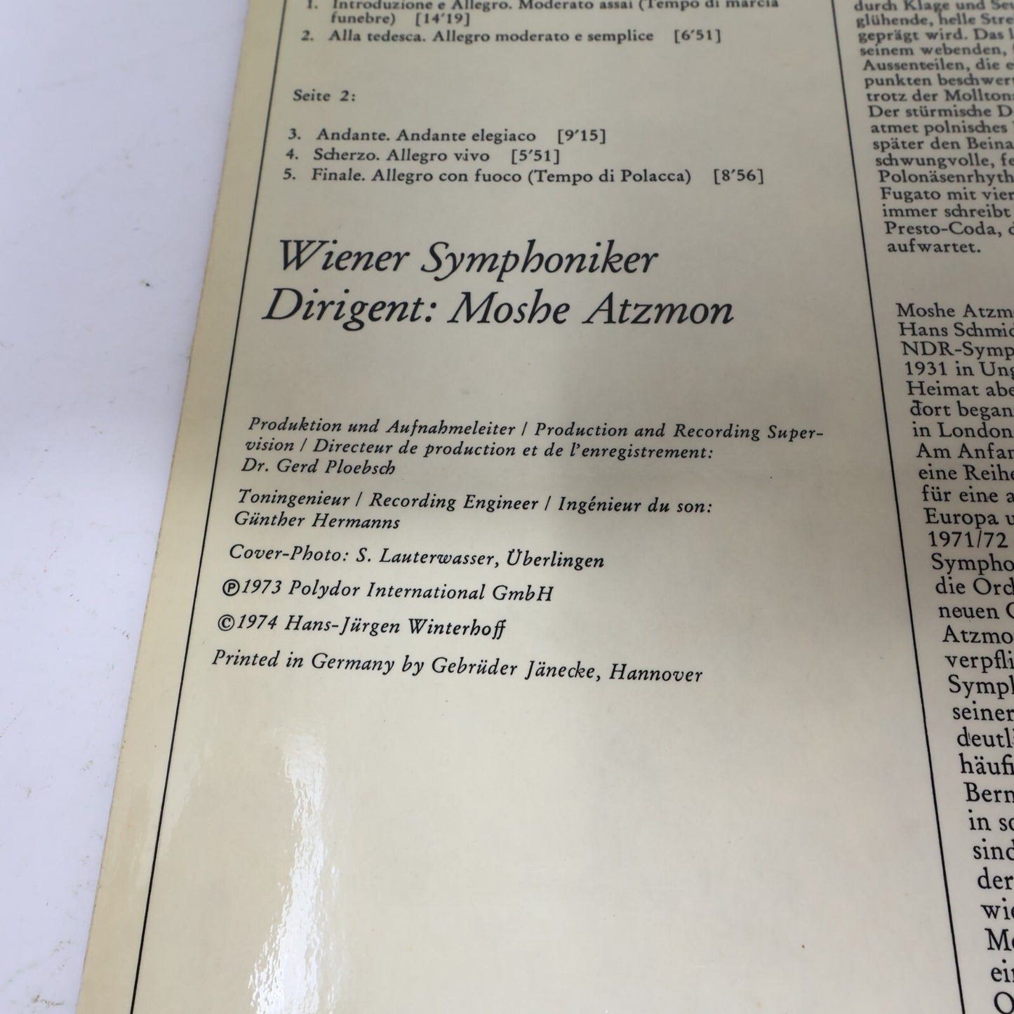 1974 Moshe Atzmon  Wiener Symphoniker Tschaikowsky Symphonie #3 Record 2530 401