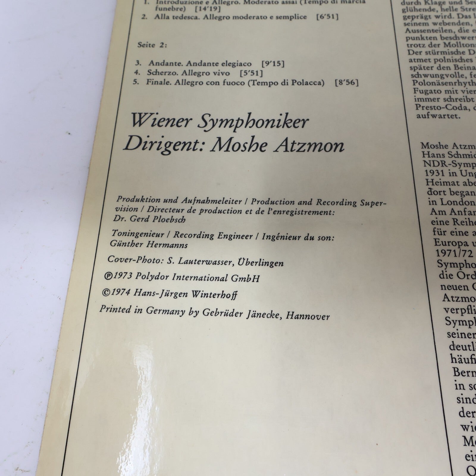 1974 Moshe Atzmon  Wiener Symphoniker Tschaikowsky Symphonie #3 Record 2530 401