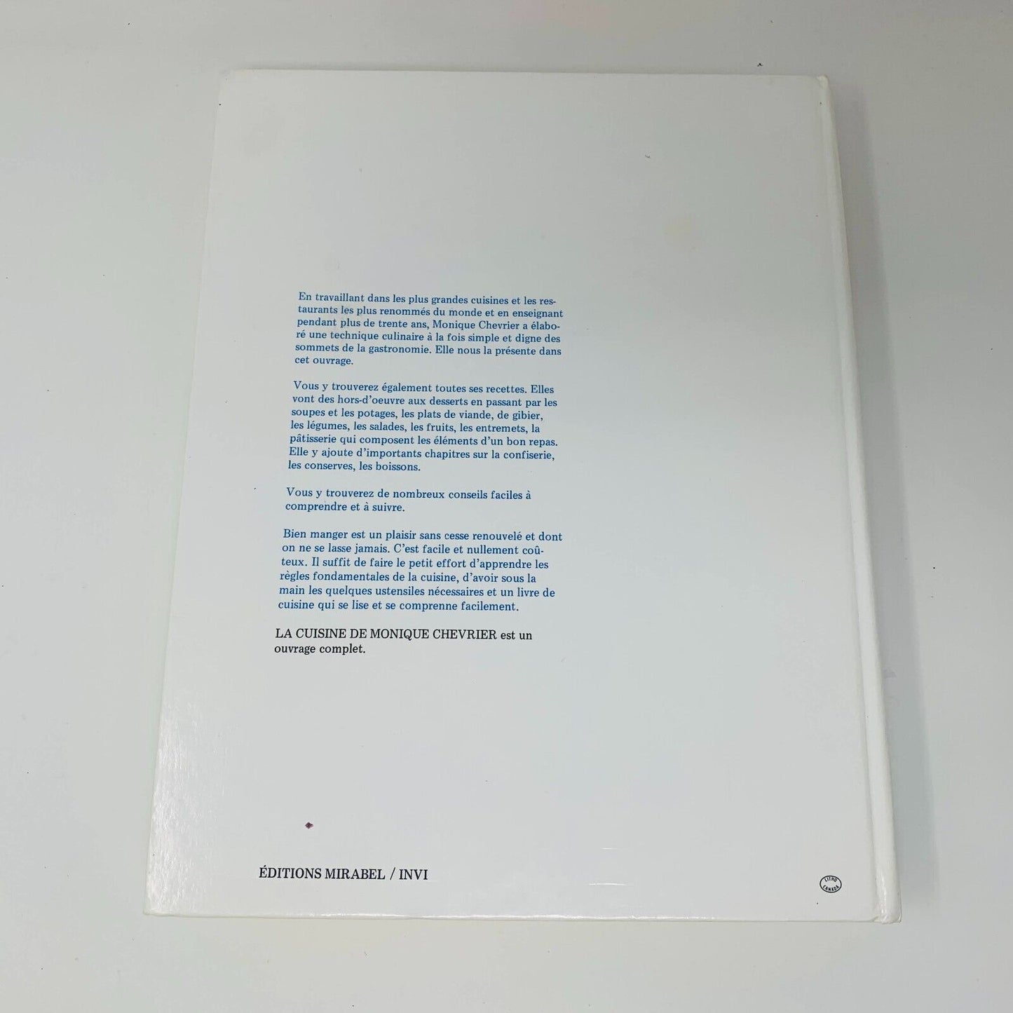1978 La Cuisine de Monique Chevrier Sa Technique ses Recettes Livre en Français