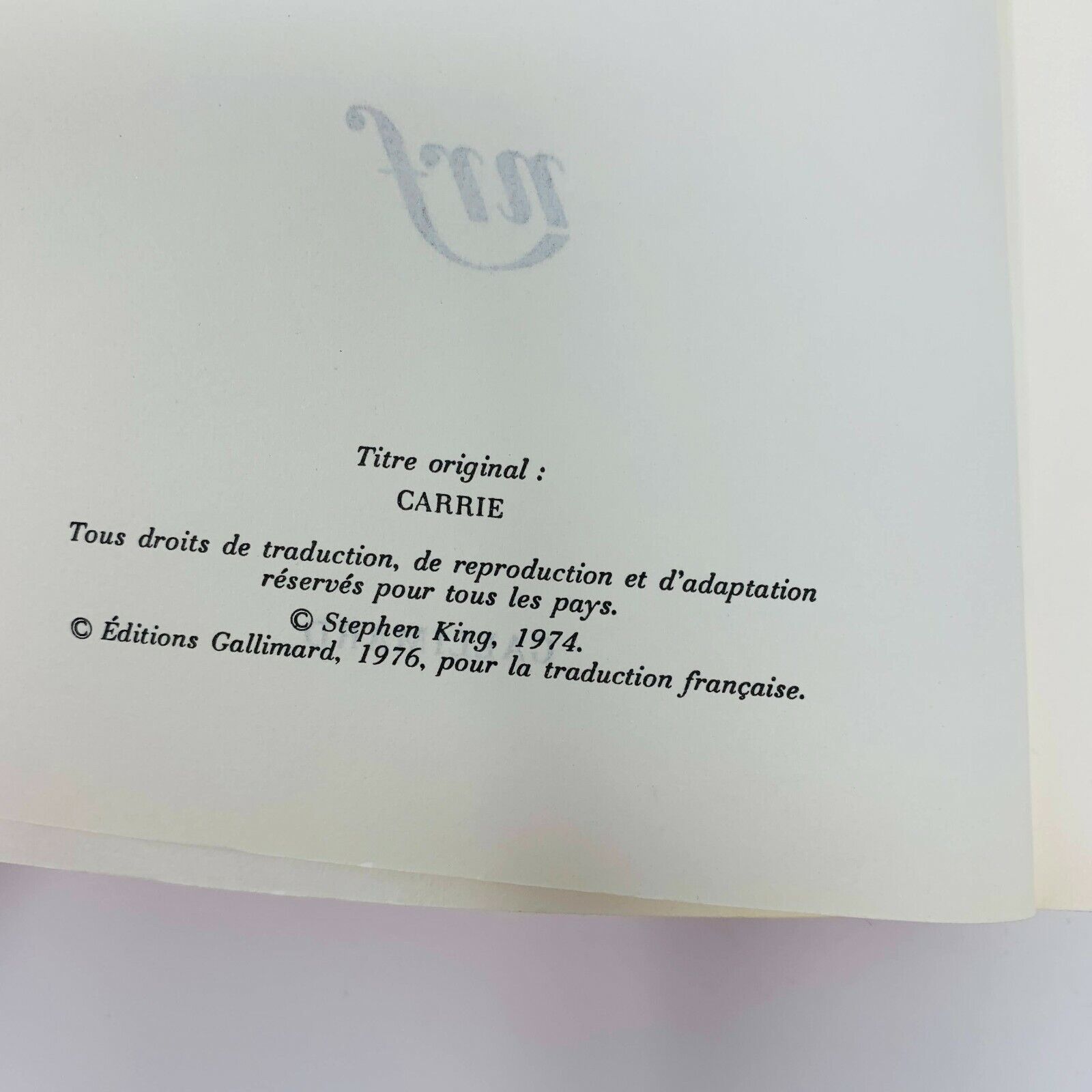 1976 Carrie Gallimard nrf Stephen King 1st Edition France Français French Livre