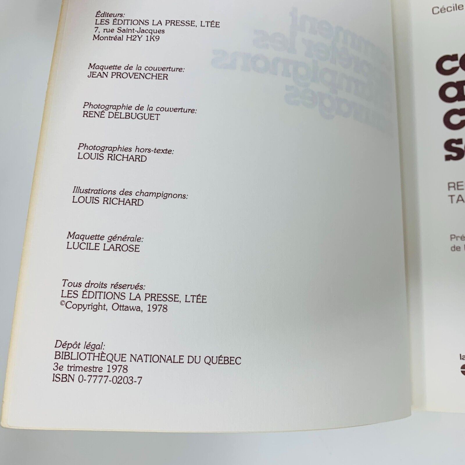 1978 Comment Apprêter les Champignons Sauvages Recettes Tante Cécile Bordeleau