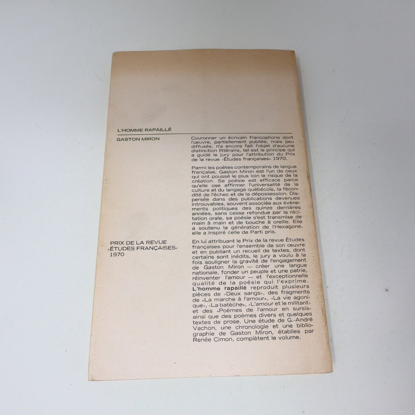 1978 L'Homme Rapaillé Gaston Miron Littérature Québécoise Poésie Français Livre