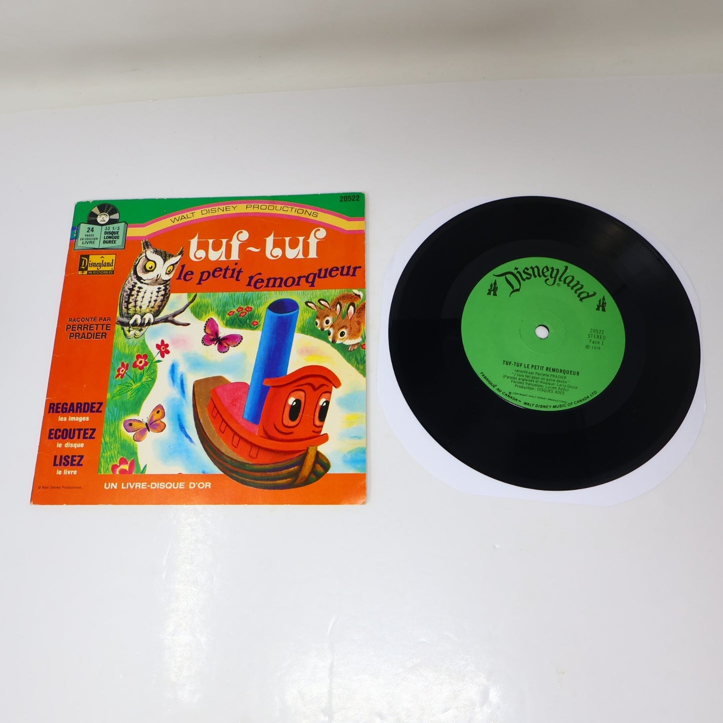 Disney Disneyland Lot 4 Livre Disque 7" Fantasia/Peter/Tuf-Tuf/Blanche Neige 70s