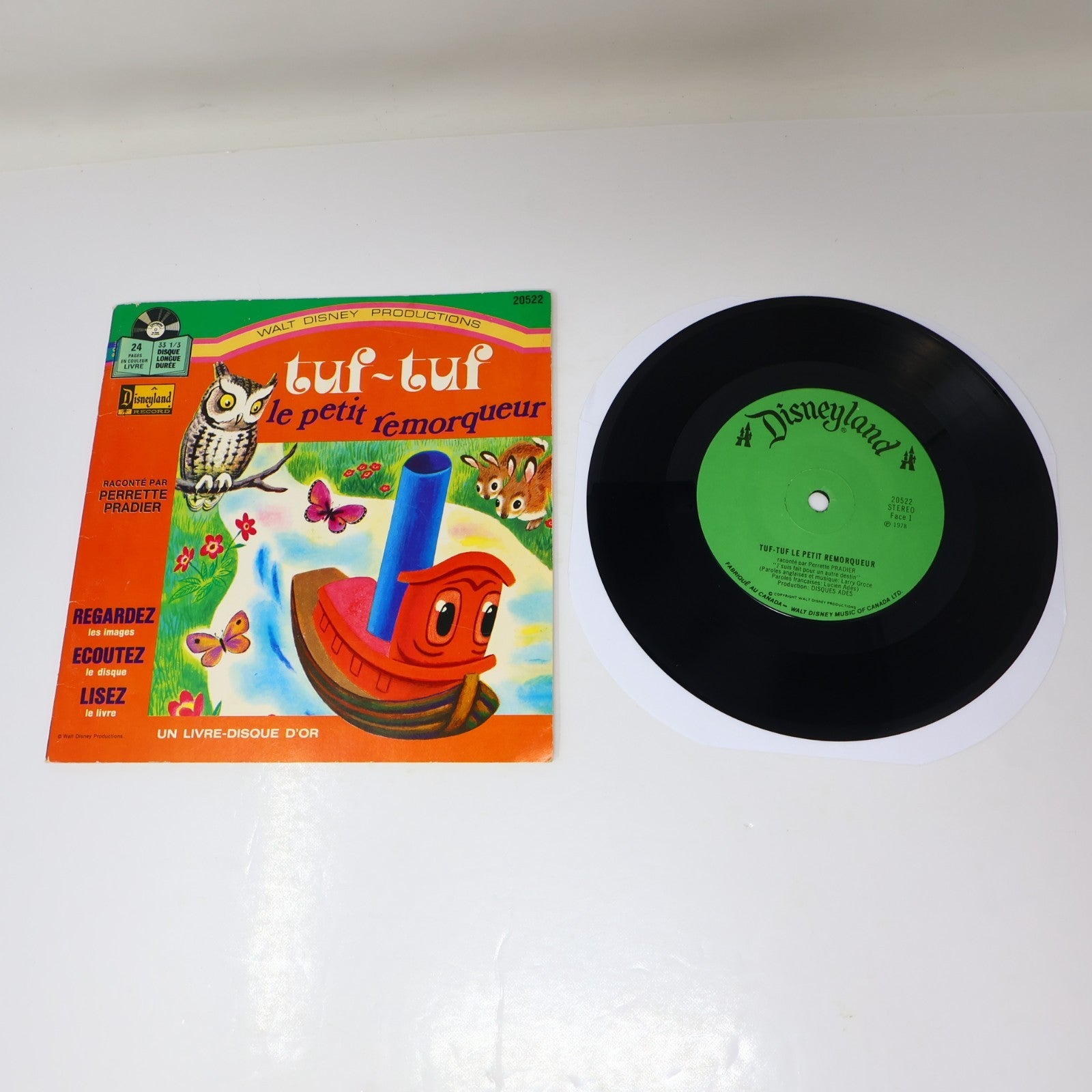 Disney Disneyland Lot 4 Livre Disque 7" Fantasia/Peter/Tuf-Tuf/Blanche Neige 70s