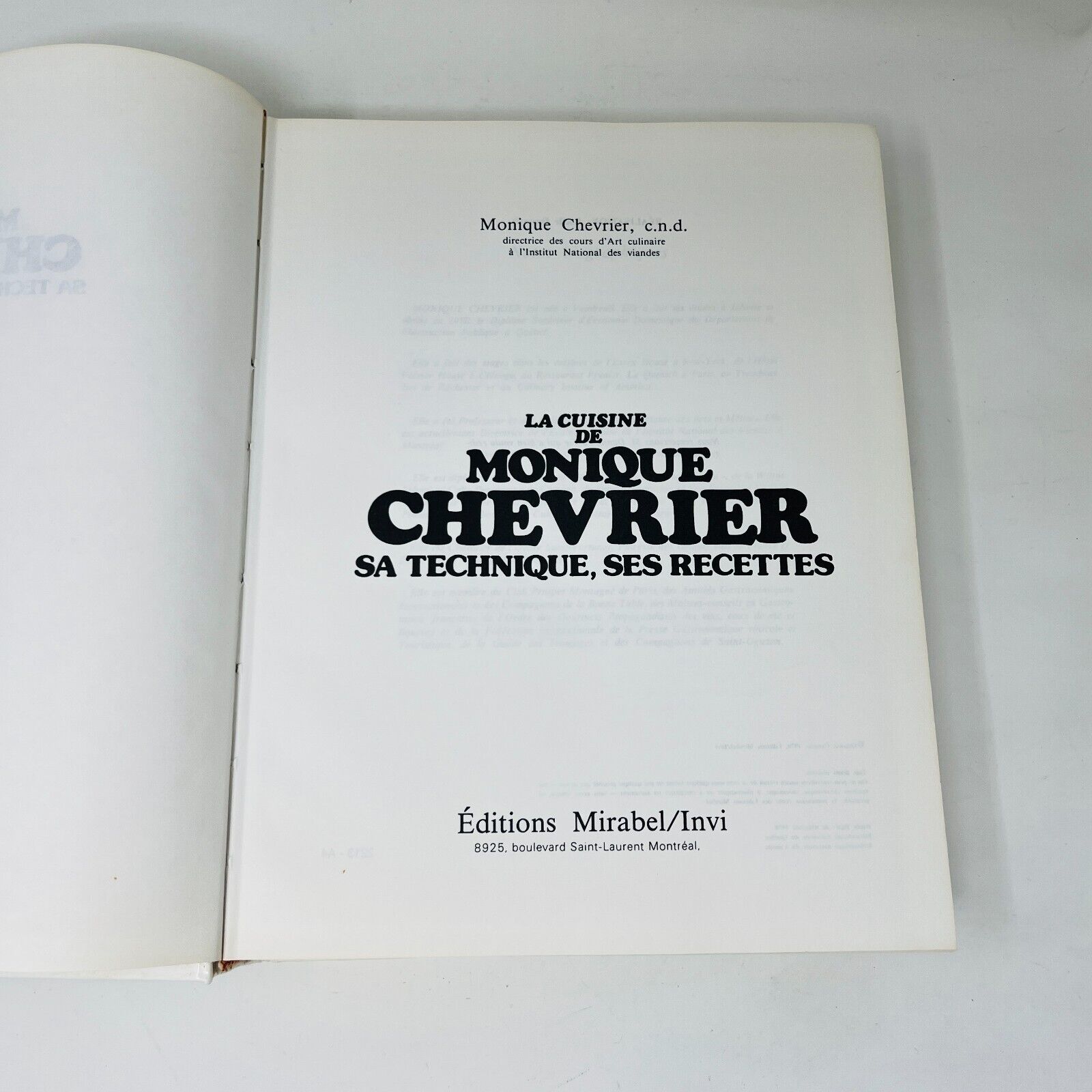 1978 La Cuisine de Monique Chevrier Sa Technique ses Recettes Livre en Français