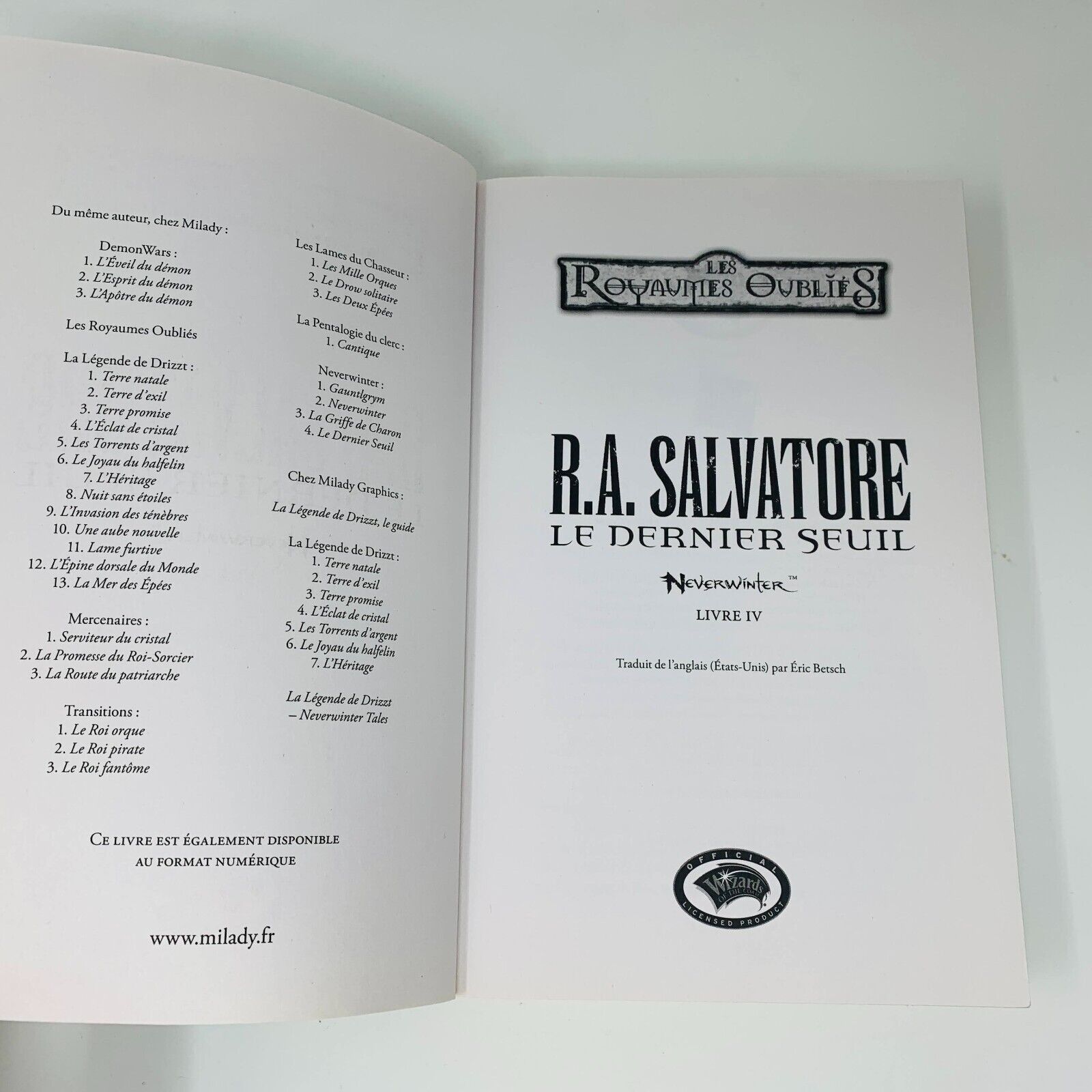 Le Dernier Seuil Neverwinter Livre IV 4 Grand Format Milady D&D Royaumes Oubliés