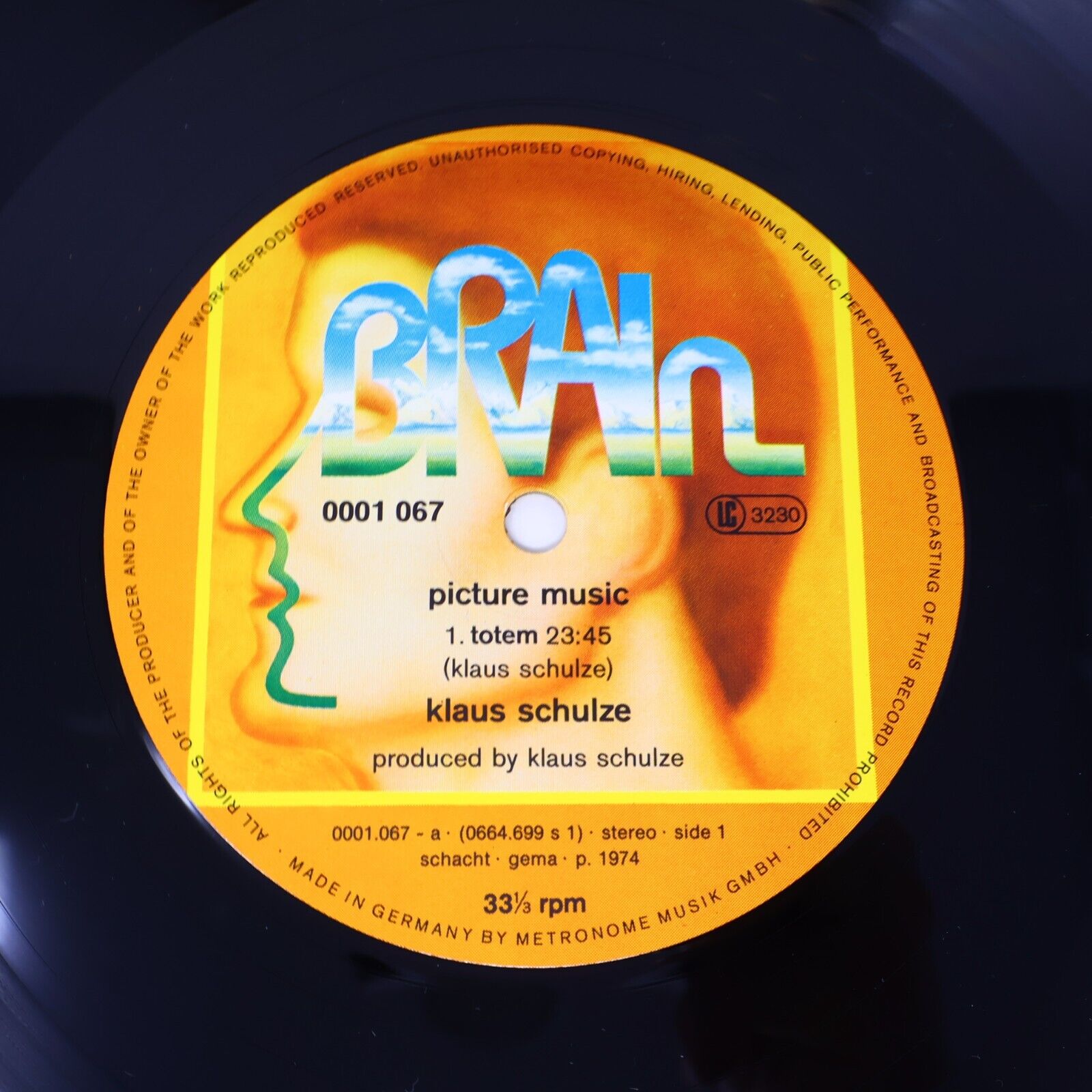 Klaus Schulze Picture Music LP Record Vinyl 1970s Germany Electronic BRAIN 1067