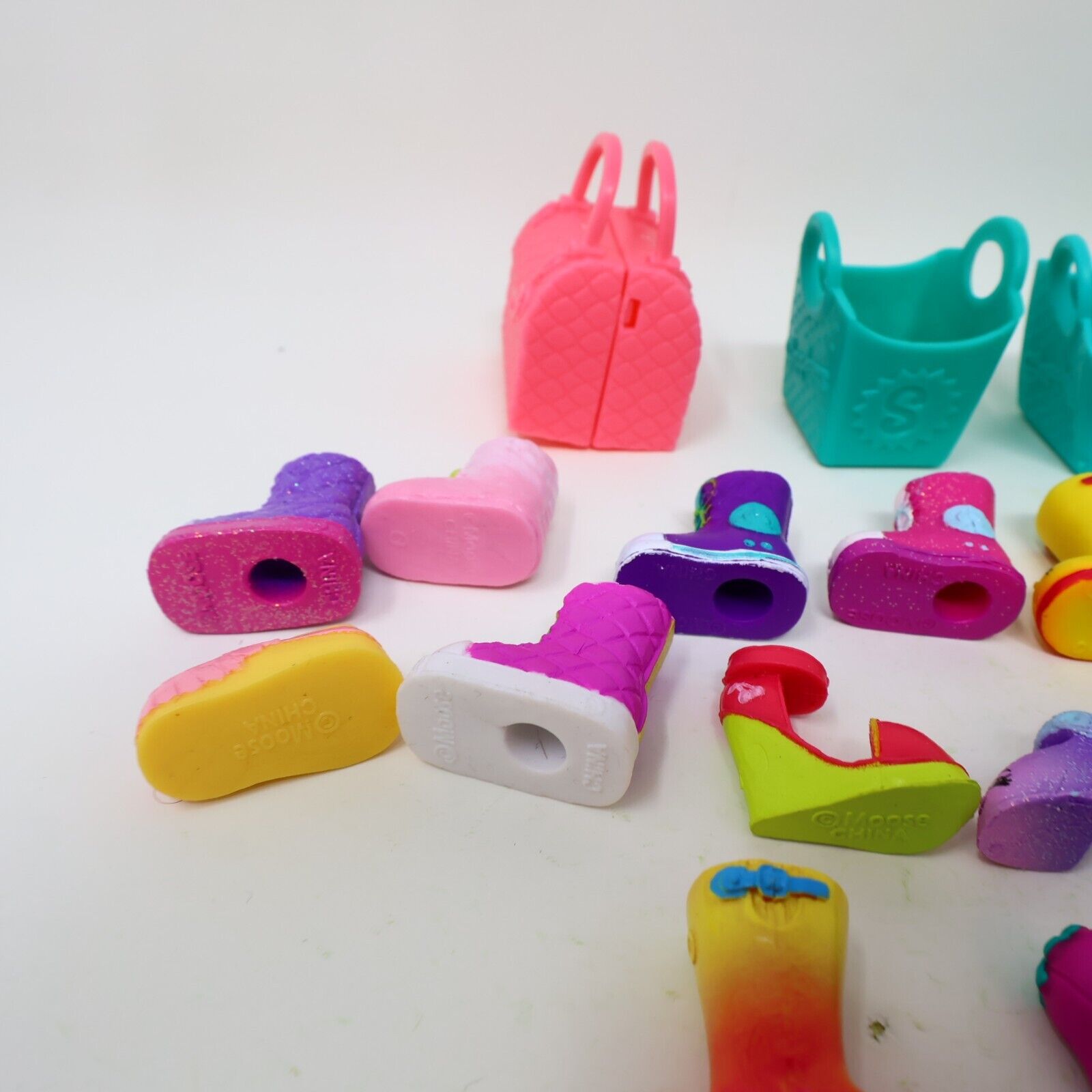 Lot of 21 Shopkins Figures Toys Mixed Boots Shoes High Heels Baskets Moose