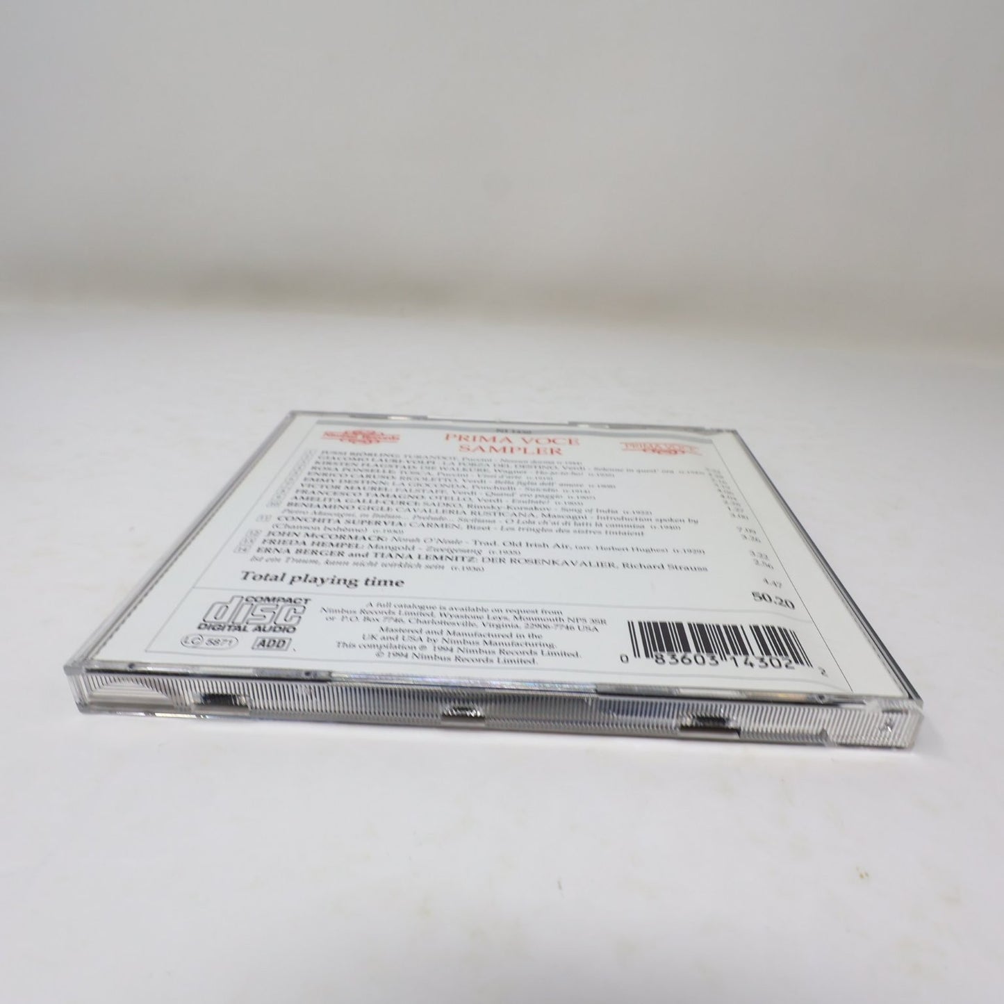 Nimbus Records Prima Voce Sampler CD 1994 Classical Vocal Compilation