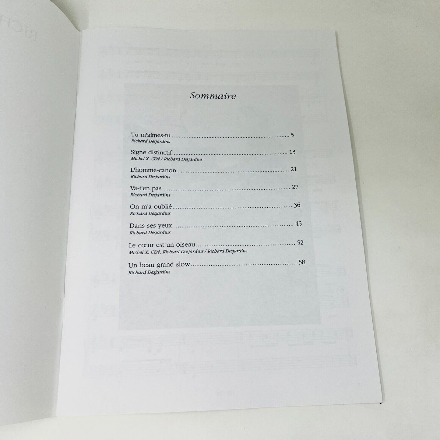 1994 Richard Desjardins Piano Partitions Songbook Musigraphe Tu m'aimes-tu