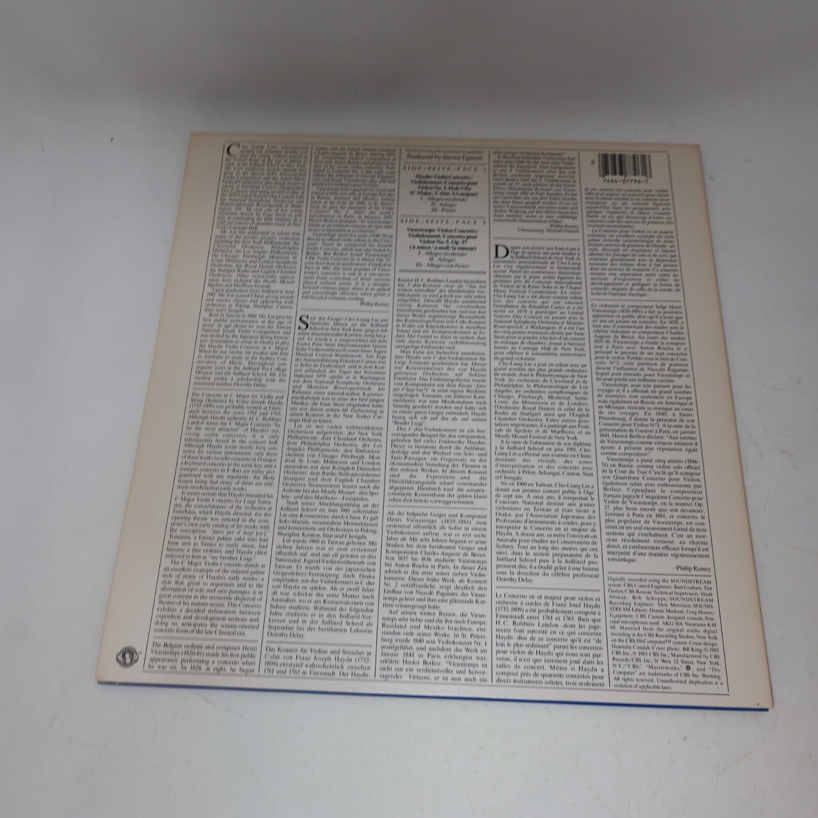 Cho-Liang Lin Haydn Vieuxtemps Violin Concerto Marriner LP Record Masterworks
