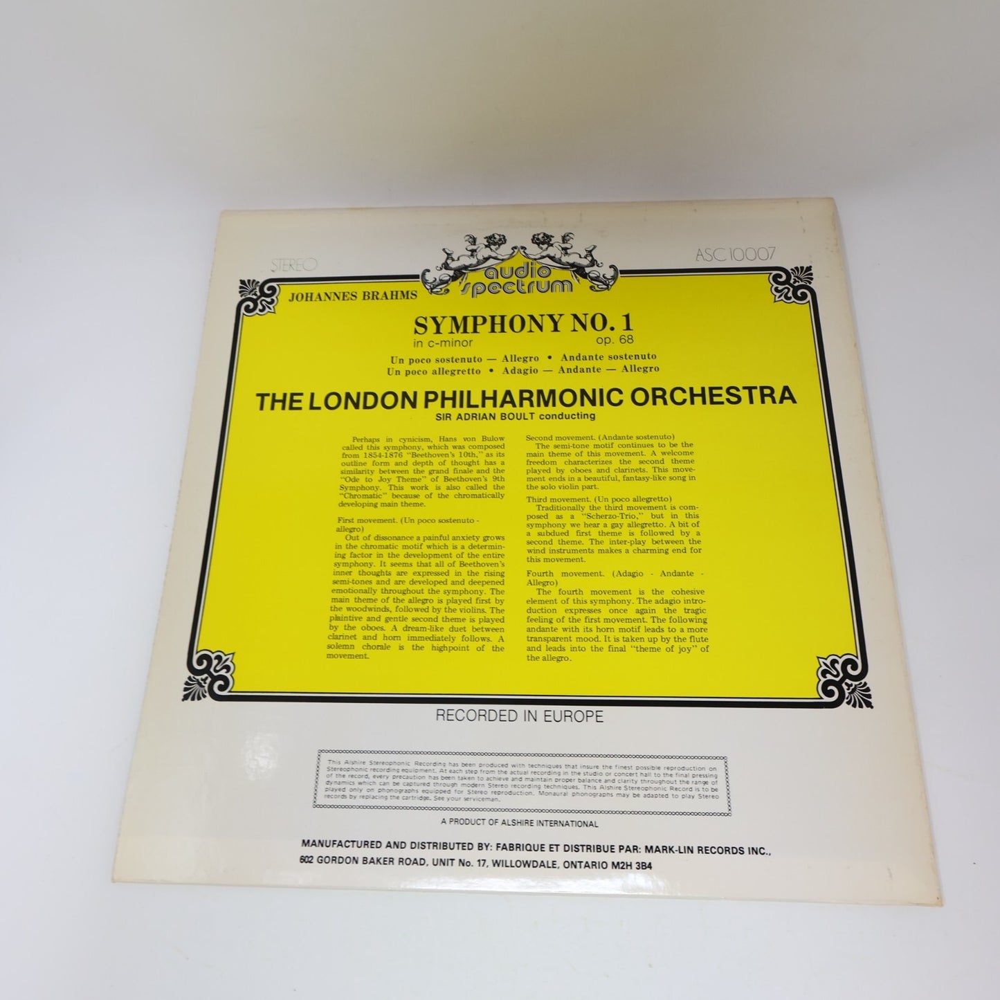 Sir Adrian Boult Johannes Brahms London Philharmonic Orchestra Record ASC-10007