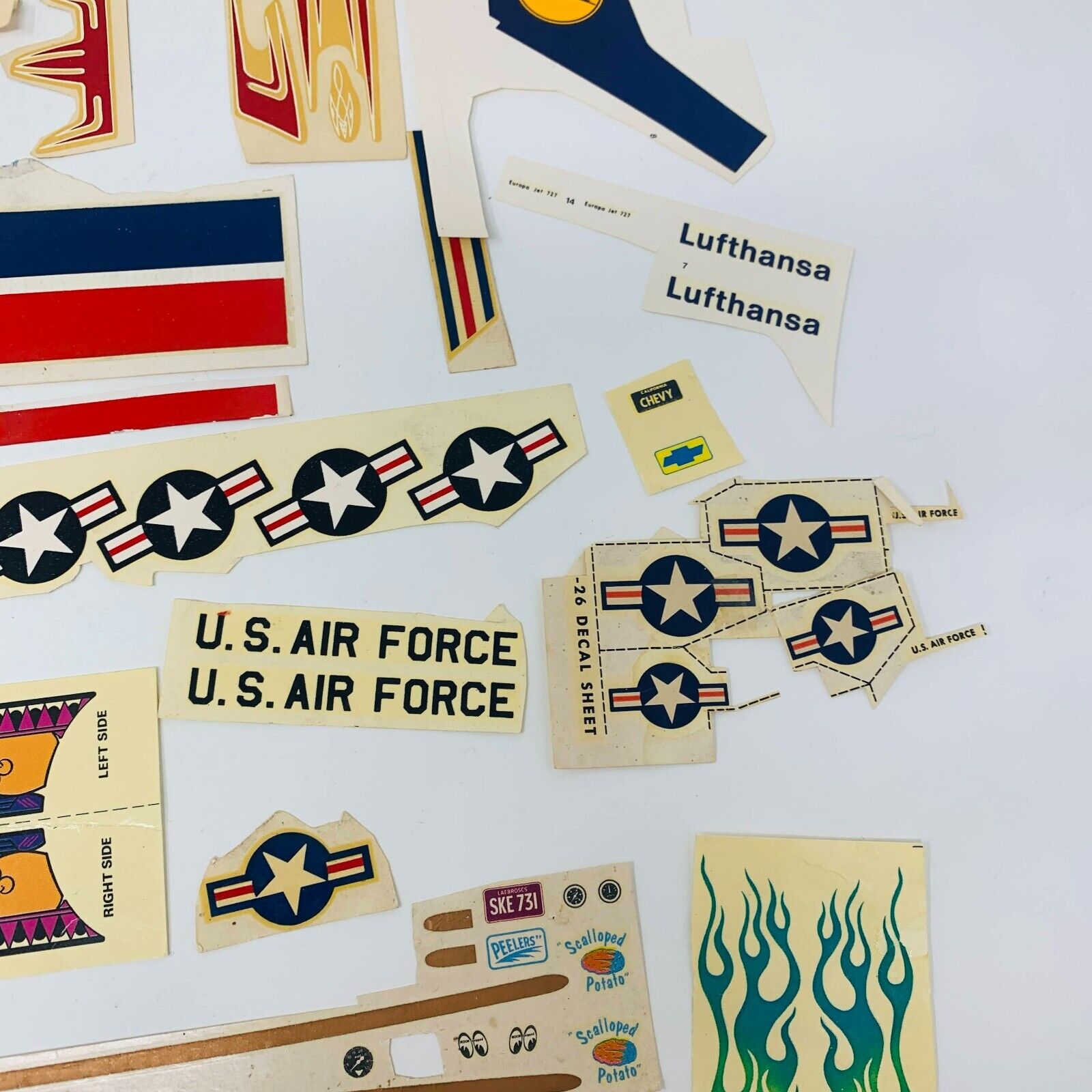 Mixed Lot of Die Cut Decal Sheets for AMT & Others Cars Planes 60-90s Model Kits