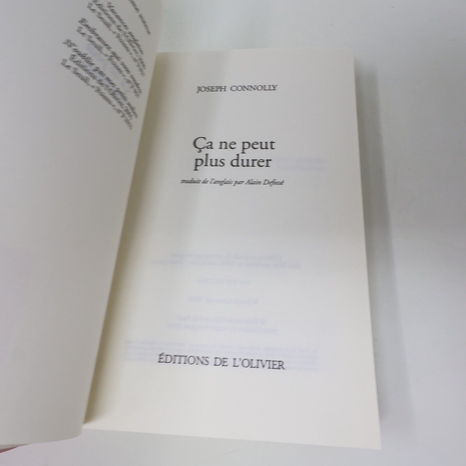Lot 3 Joseph Connolly Ca ne Peut Plus Durer S.O.S. Livres Français French Roman