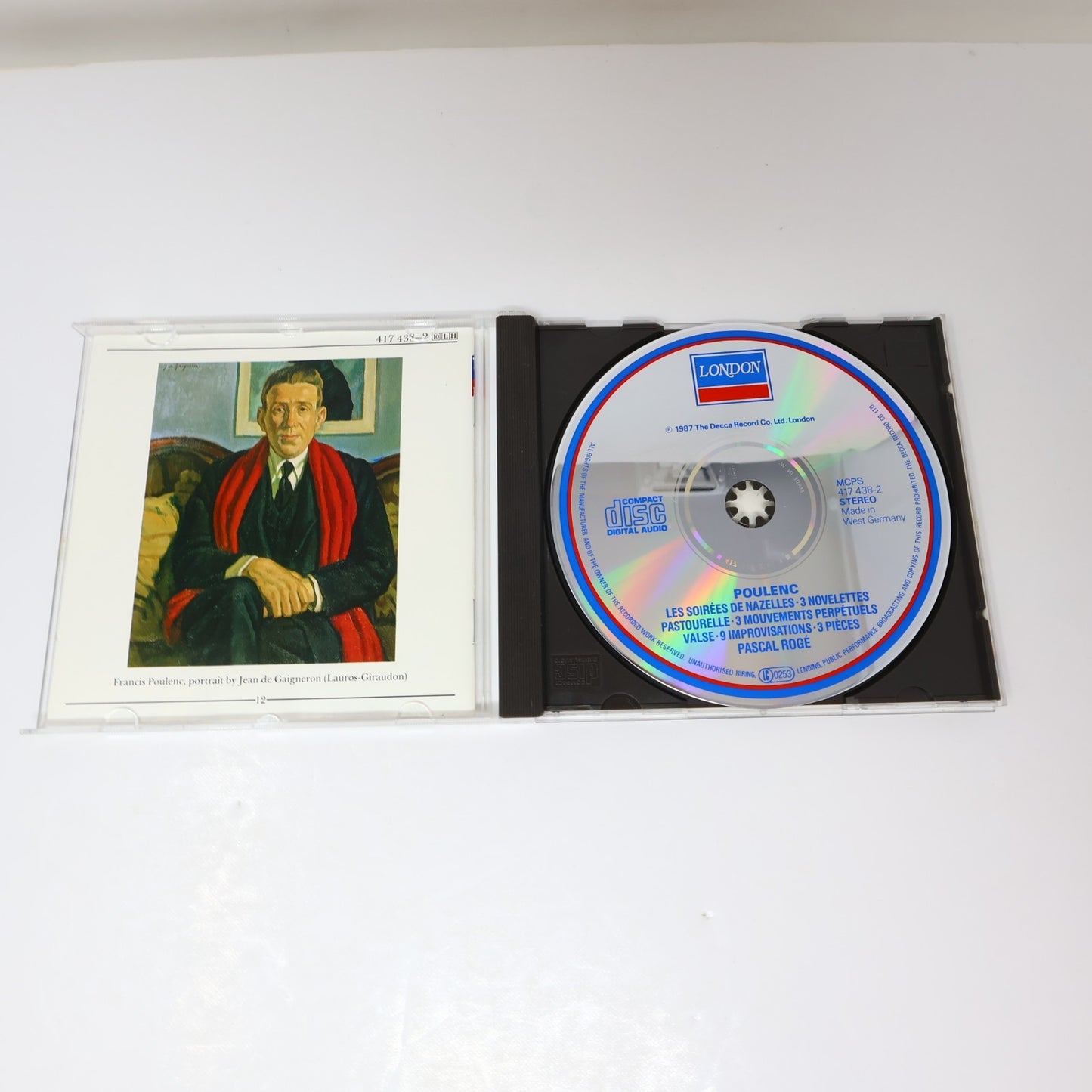 Poulenc Piano Works/Les Soirées de Nazelles CD Pascal Rogé London 1987 417 438-2